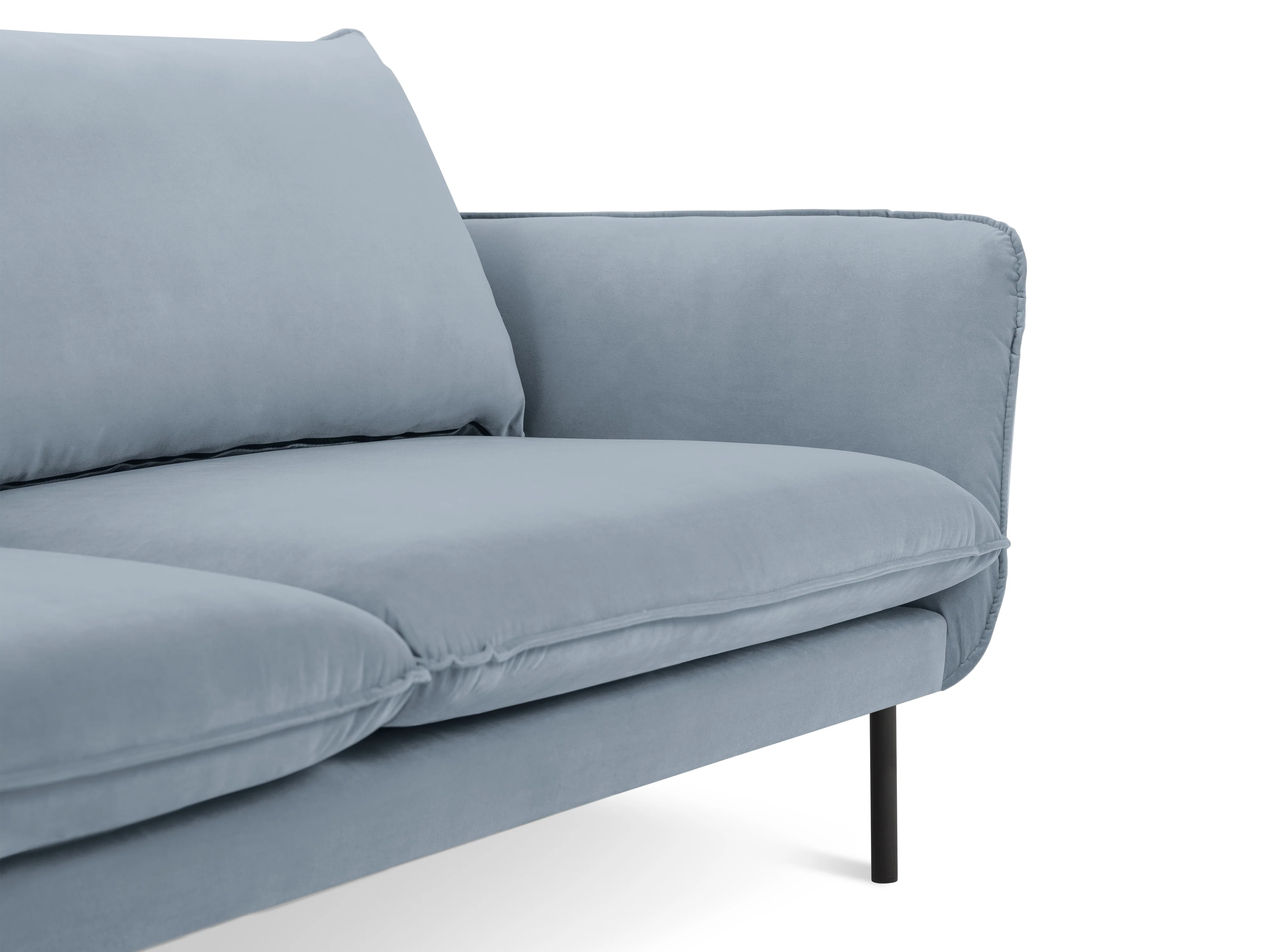 Sofa aksamitna 4-osobowa VIENNA jasnoniebieski z czarną podstawą - Image 3