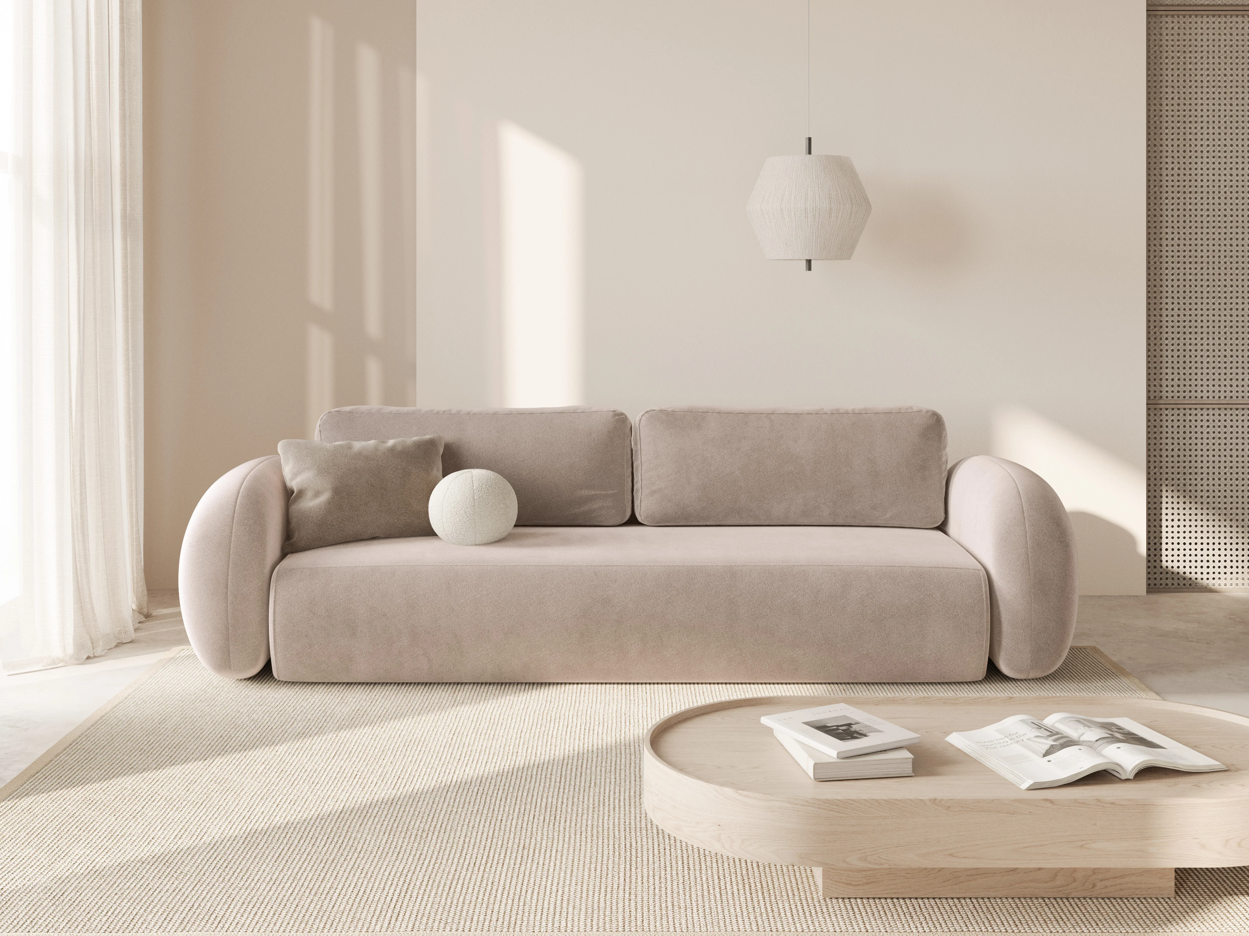 Sofa aksamitna z funkcją spania 3-osobowa TONALE beżowy - Image 2