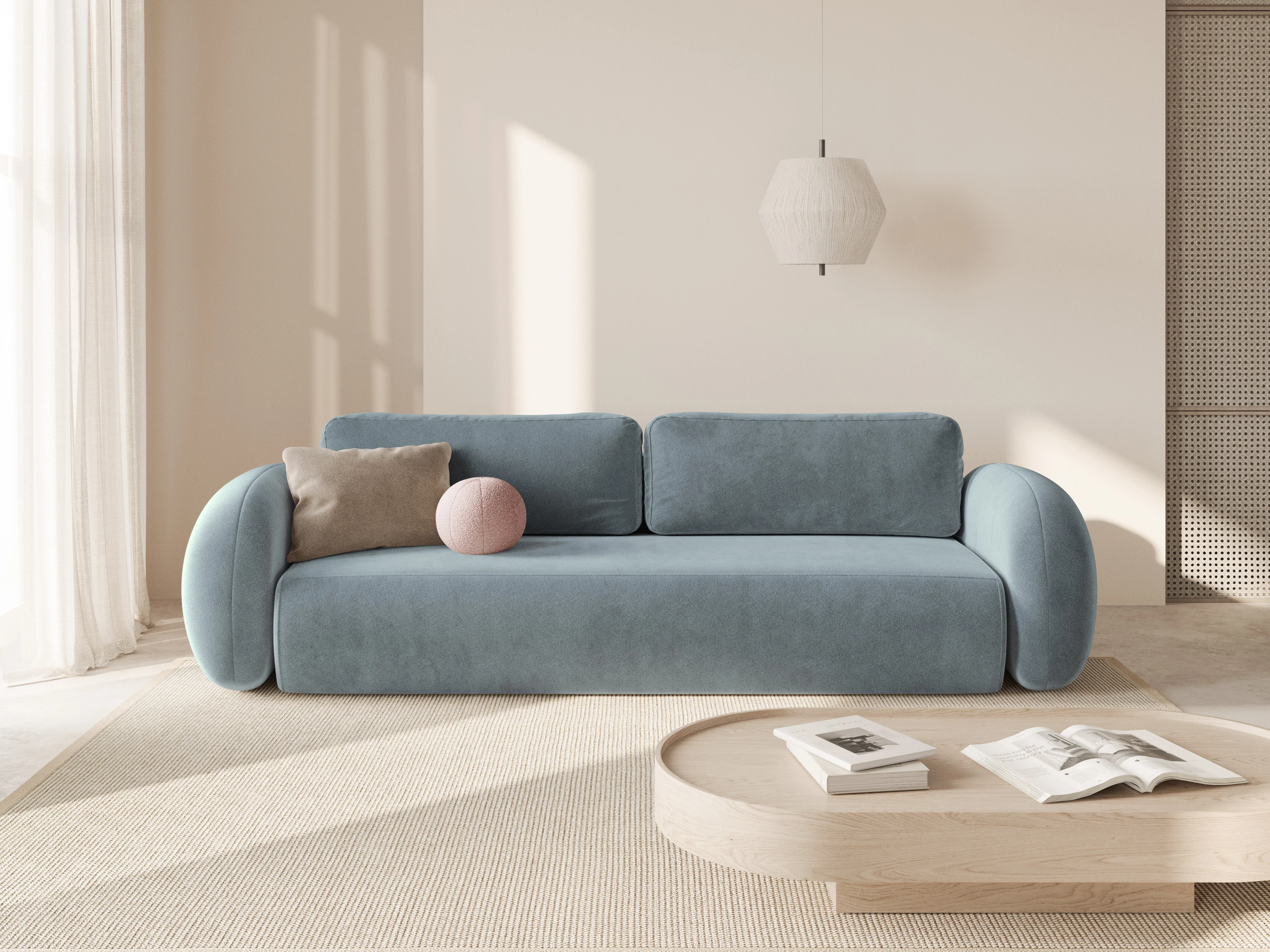 Sofa aksamitna z funkcją spania 3-osobowa TONALE błękitny - Image 2