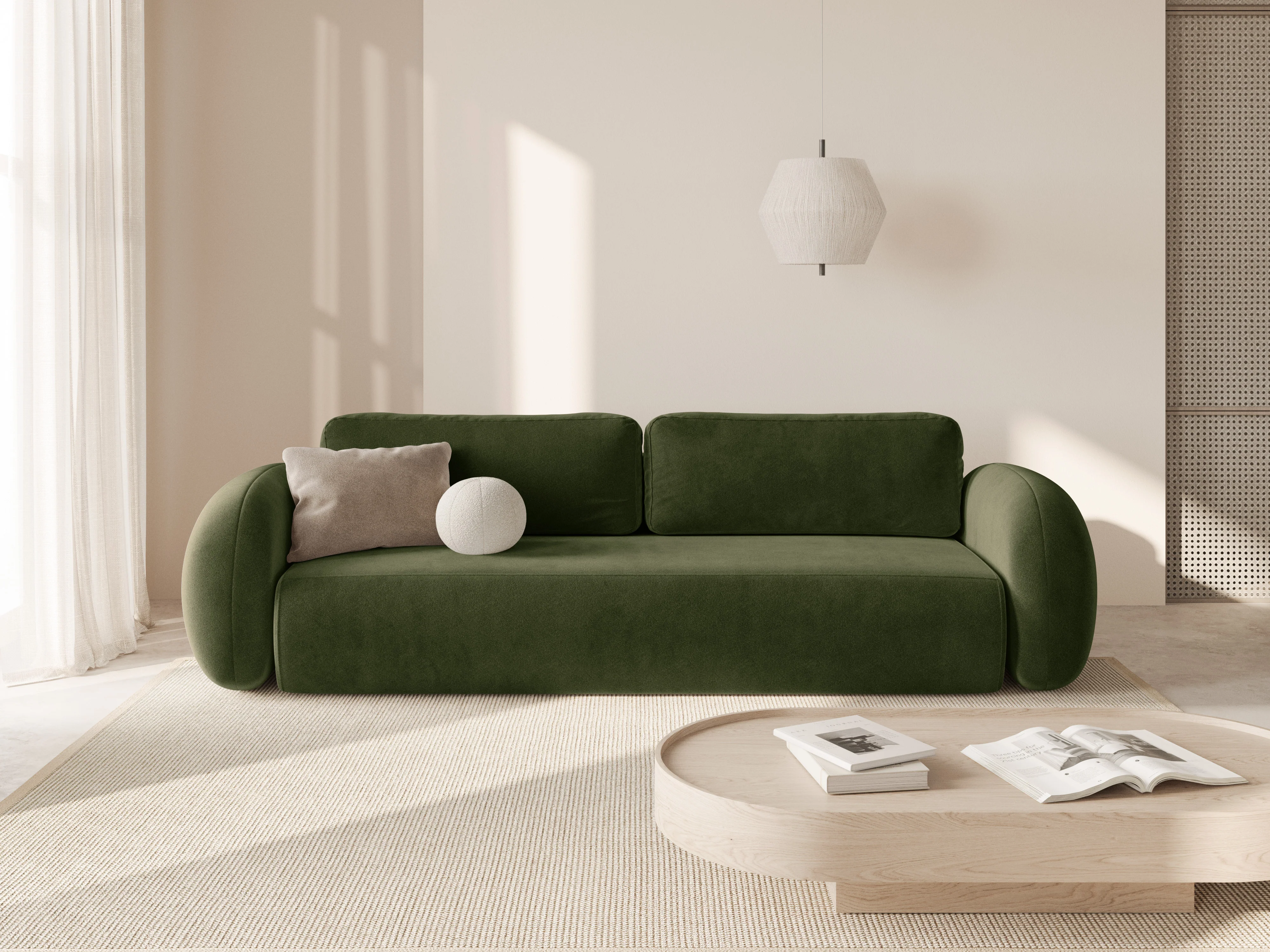Sofa aksamitna z funkcją spania 3-osobowa TONALE wojskowa zieleń - Image 2
