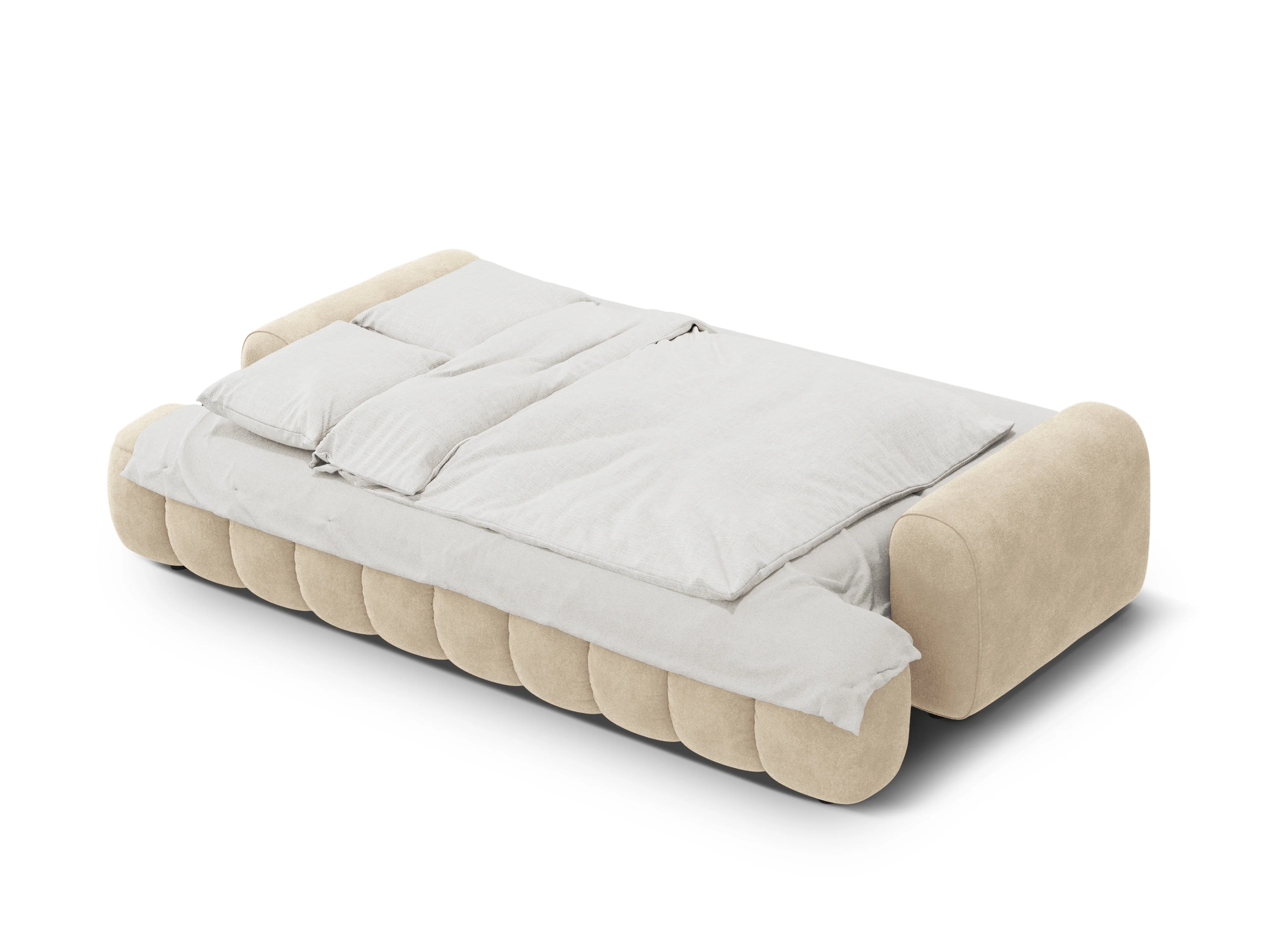 Sofa aksamitna z funkcją spania 4-osobowa LINZ jasnobeżowy - Image 4