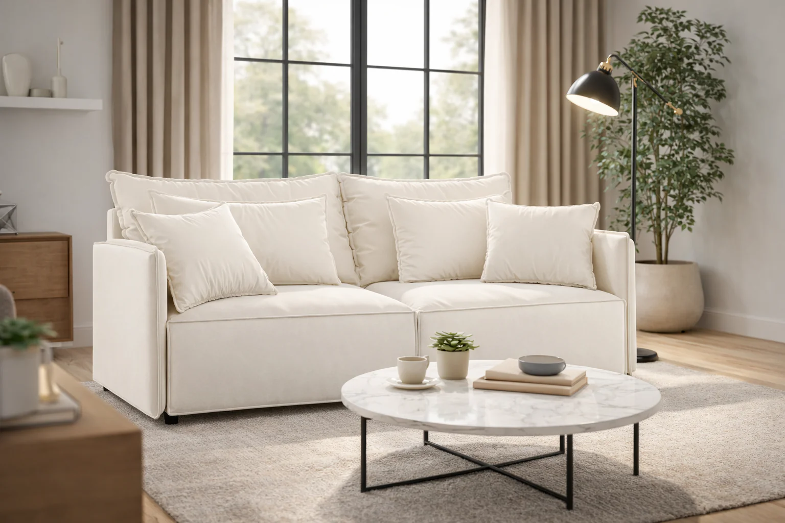 Sofa aksamitna z funkcją spania FABIEN beżowy - Image 2