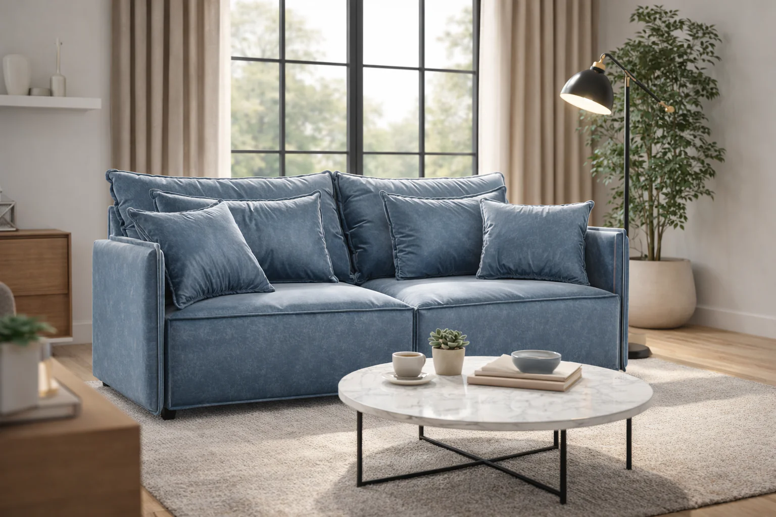 Sofa aksamitna z funkcją spania FABIEN jasnoszary - Image 2