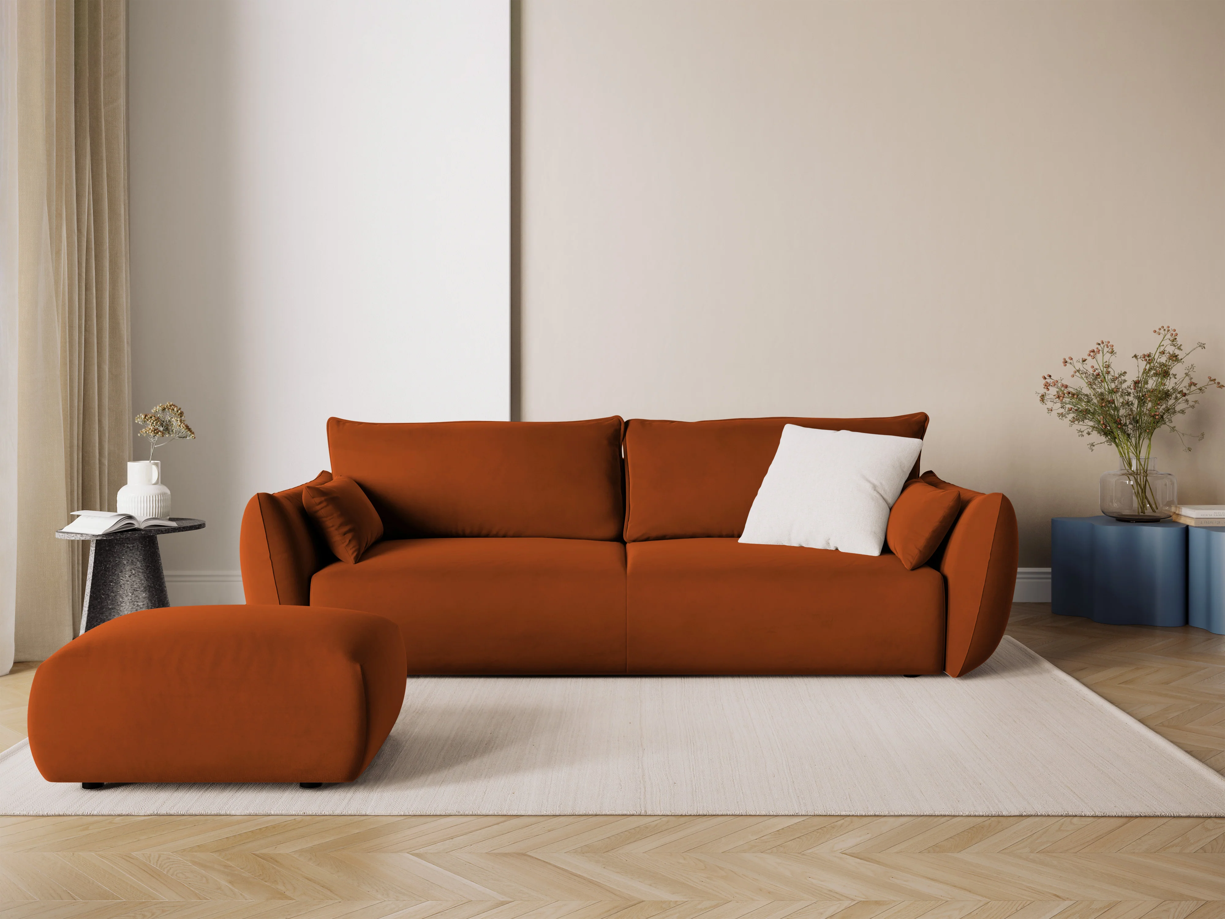 Sofa aksamitna z funkcją spania MATERA ceglany - Image 2