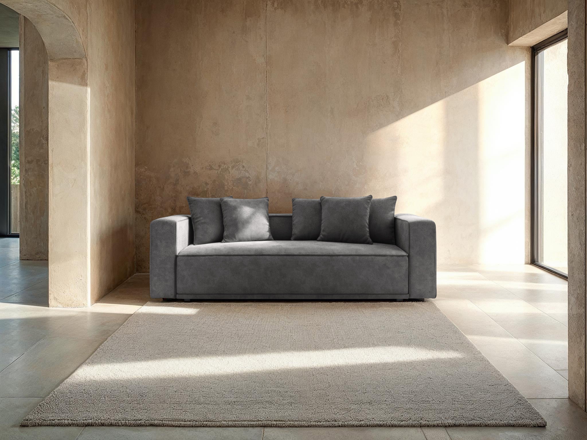 Sofa aksamitna z funkcją spania RIBES szary - Image 2