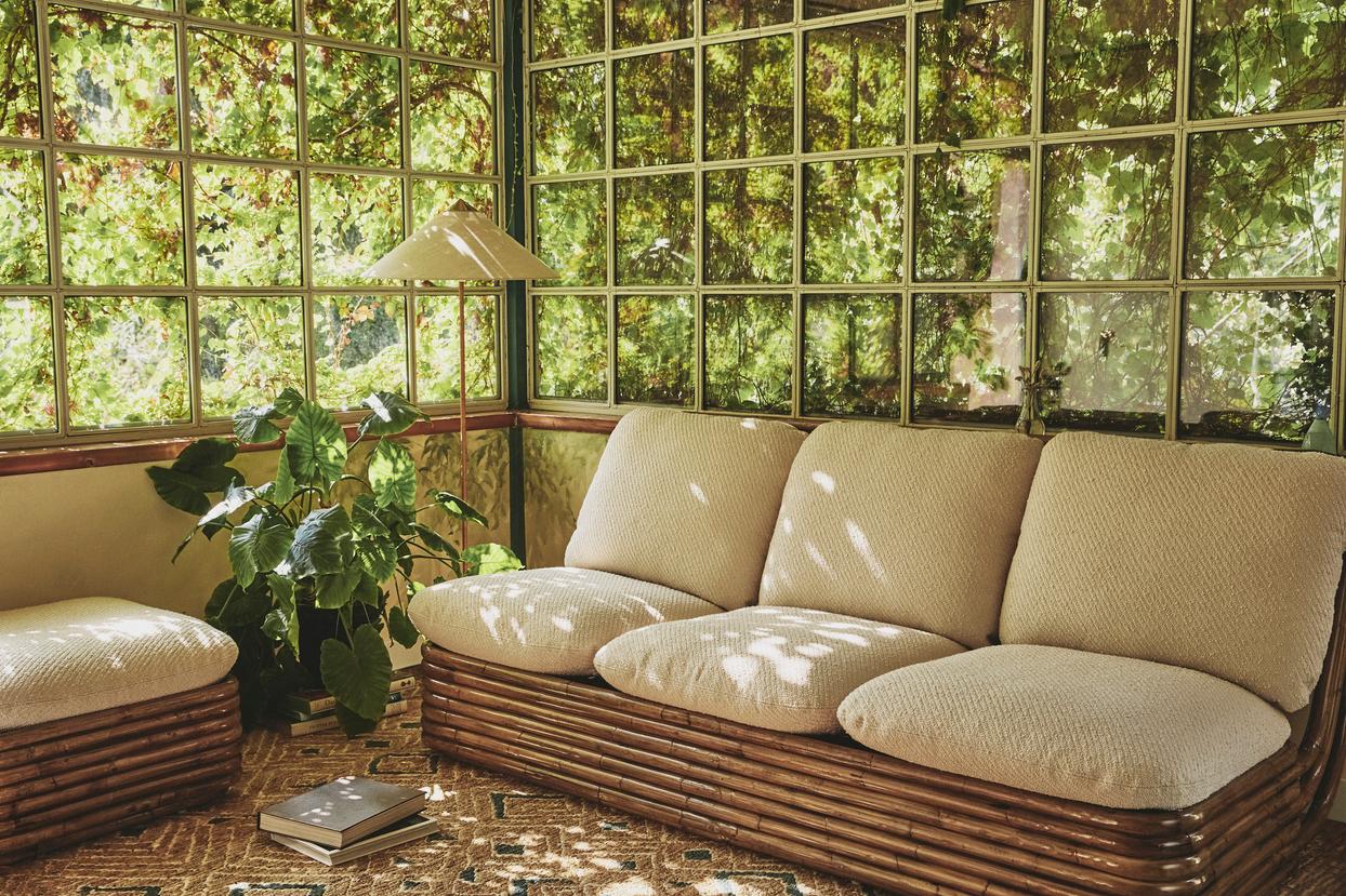 Sofa BOHEMIAN 72 tapicerowany z rattanową podstawą - Image 2