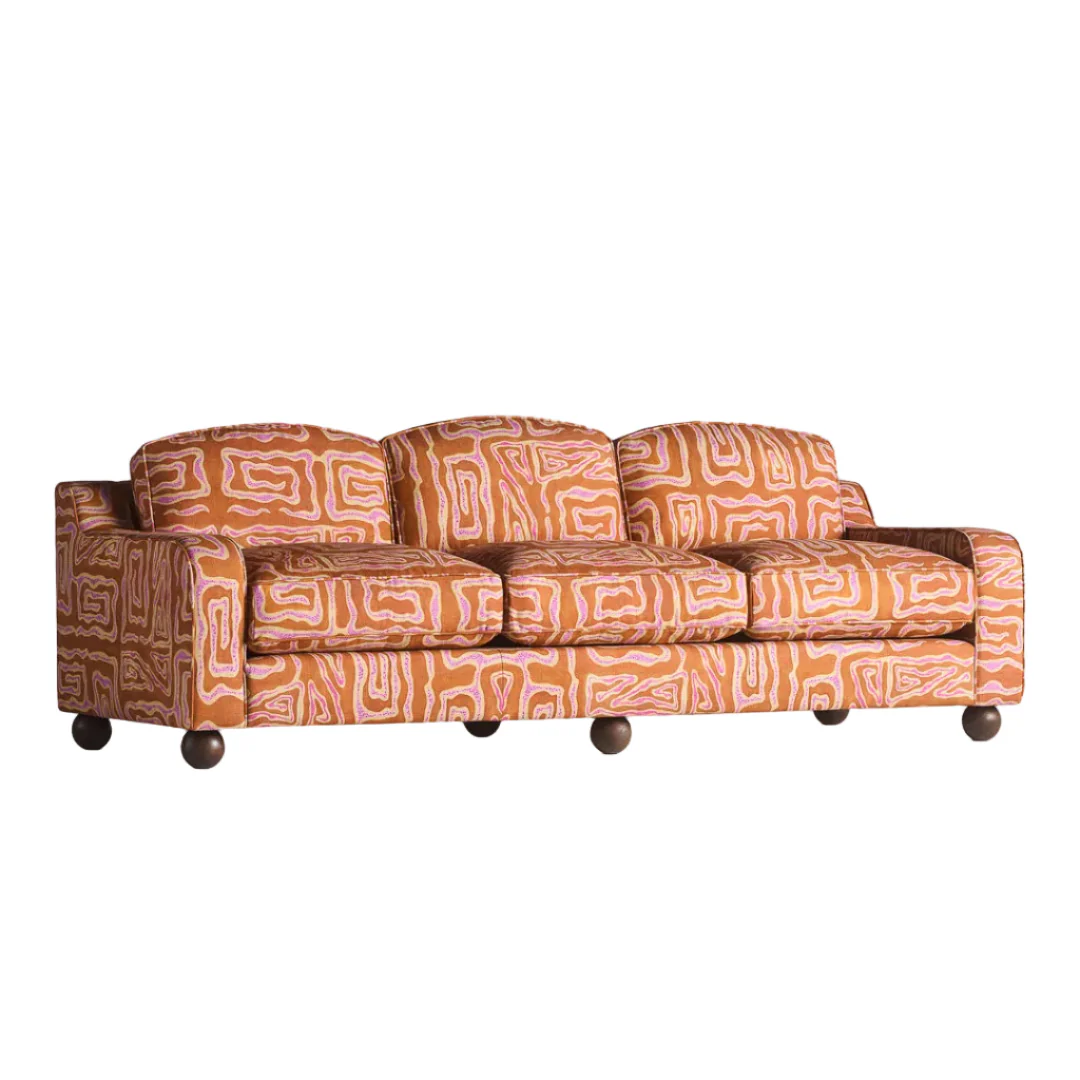 Sofa 3-osobowa LOLA pomarańczowy z beżowo-różowym wzórem