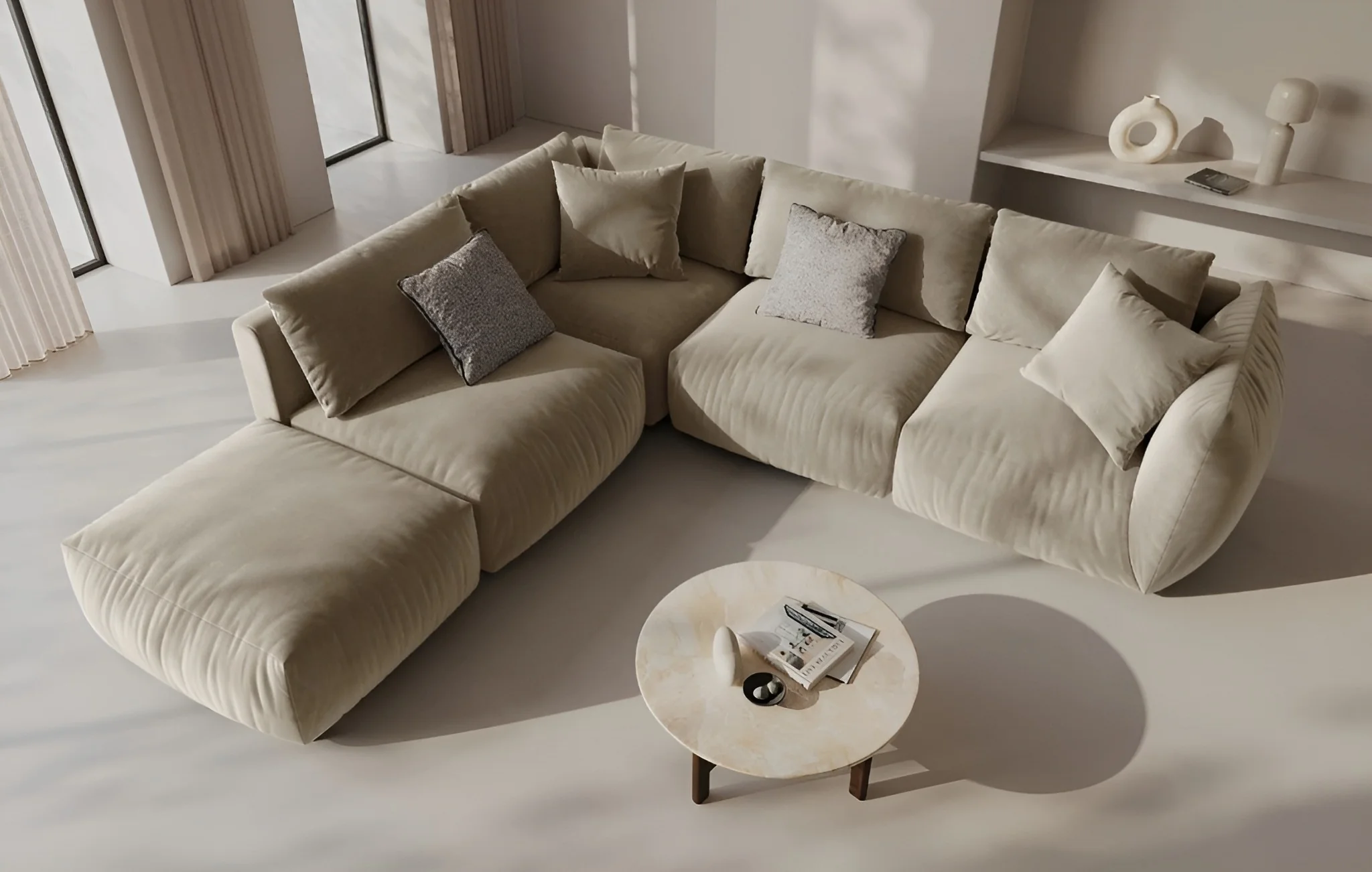Sofa modułowa aksamitna CHRIS - element lewostronny piaskowy - Image 2