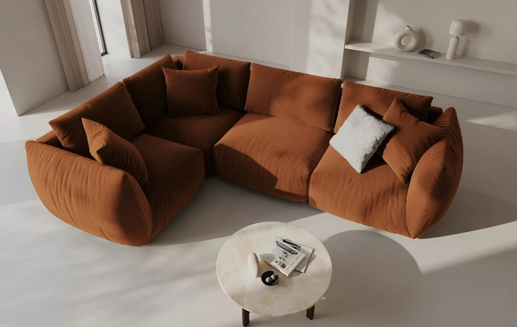 Sofa modułowa aksamitna CHRIS - element lewostronny terracotta - Image 2