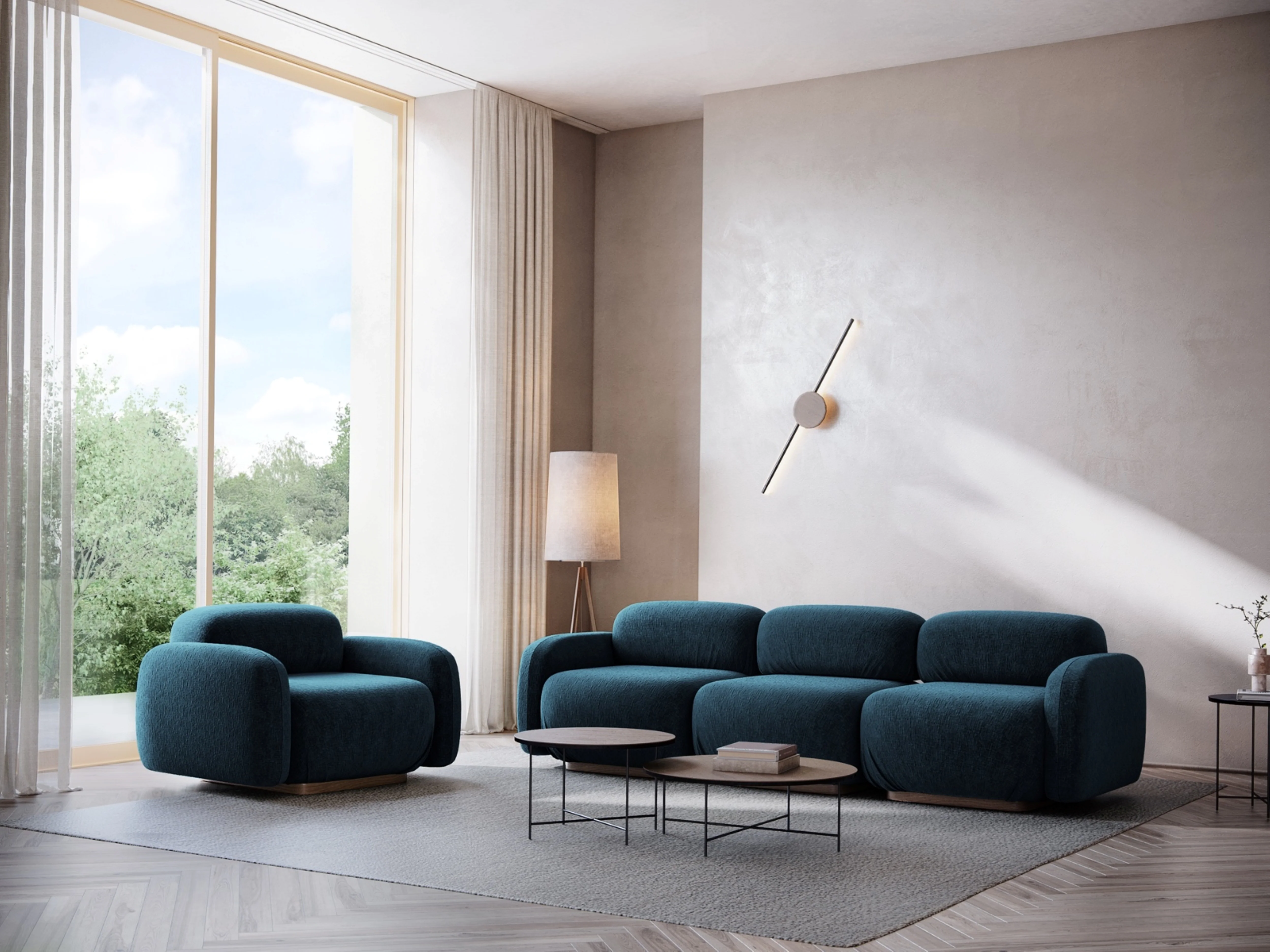 Sofa modułowa 3-osobowa AILANI dżinsowy niebieski boucle - Image 2