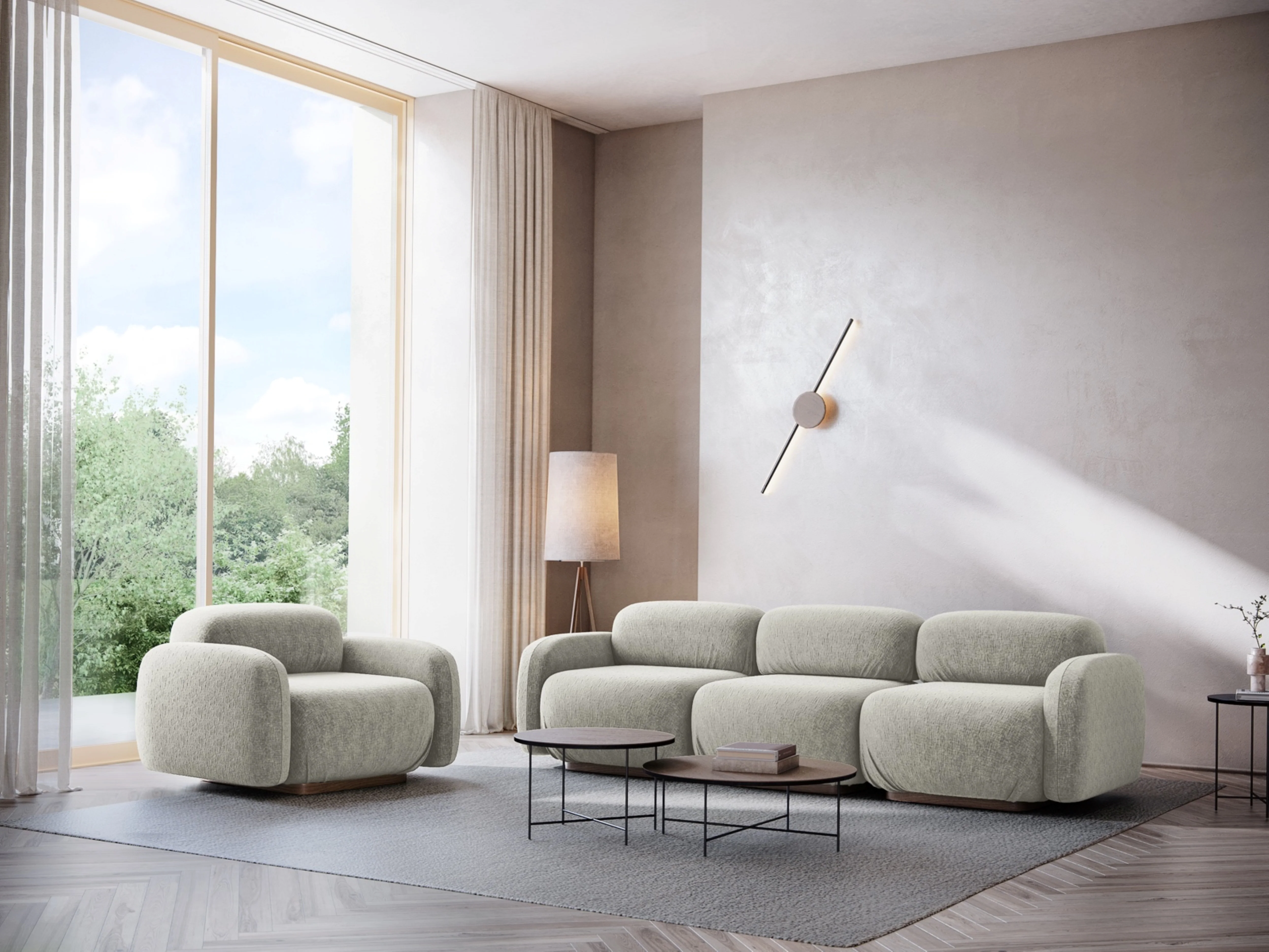Sofa modułowa 3-osobowa AILANI jasnobeżowy boucle - Image 2