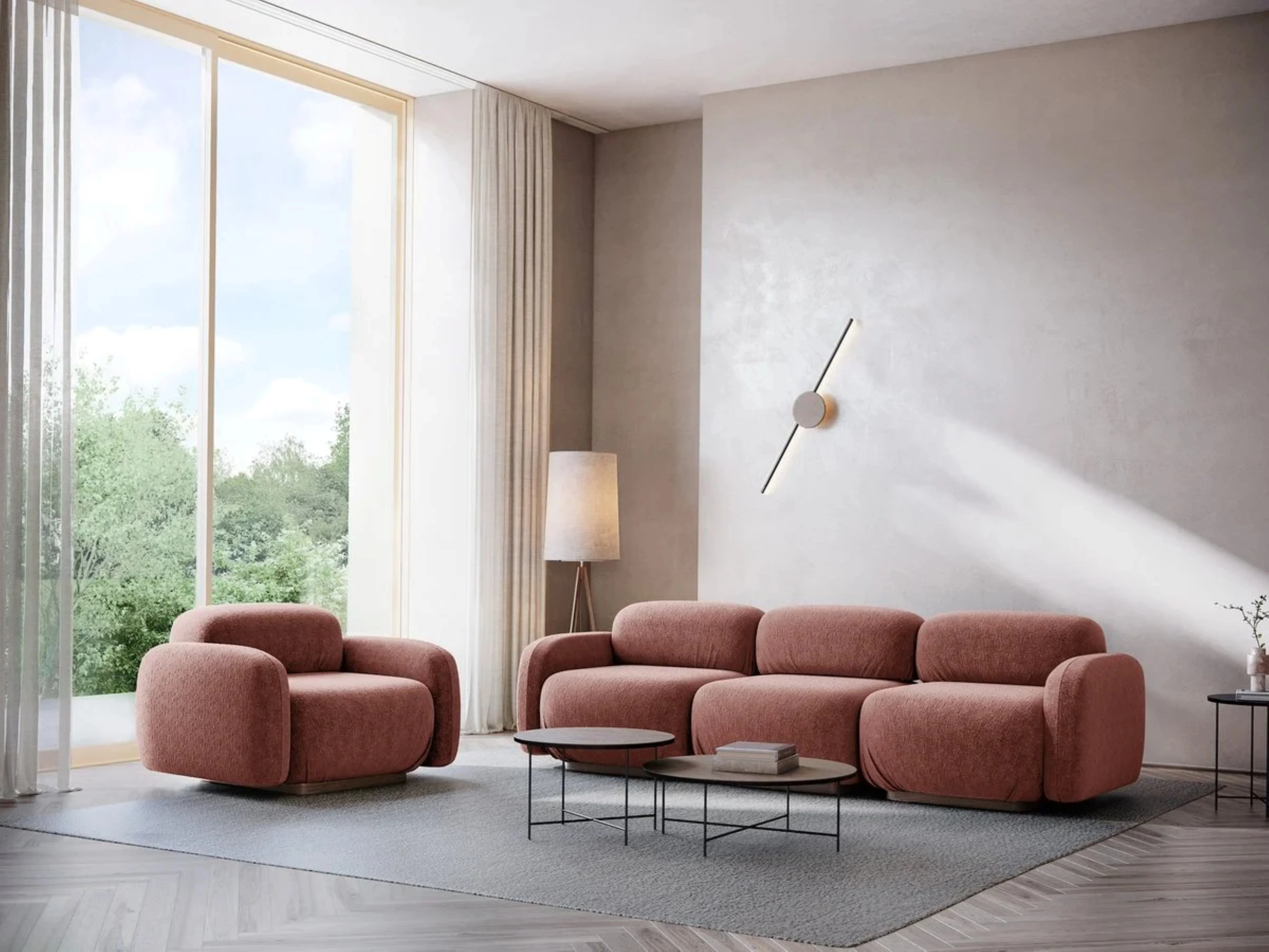 Sofa modułowa 3-osobowa AILANI pudrowy róż boucle - Image 2