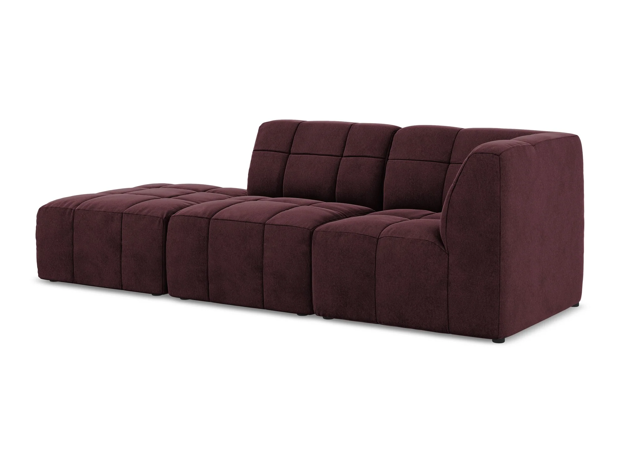 Sofa modułowa aksamitna prawostronna otwarta 3-osobowa ALOHA burgundowy
