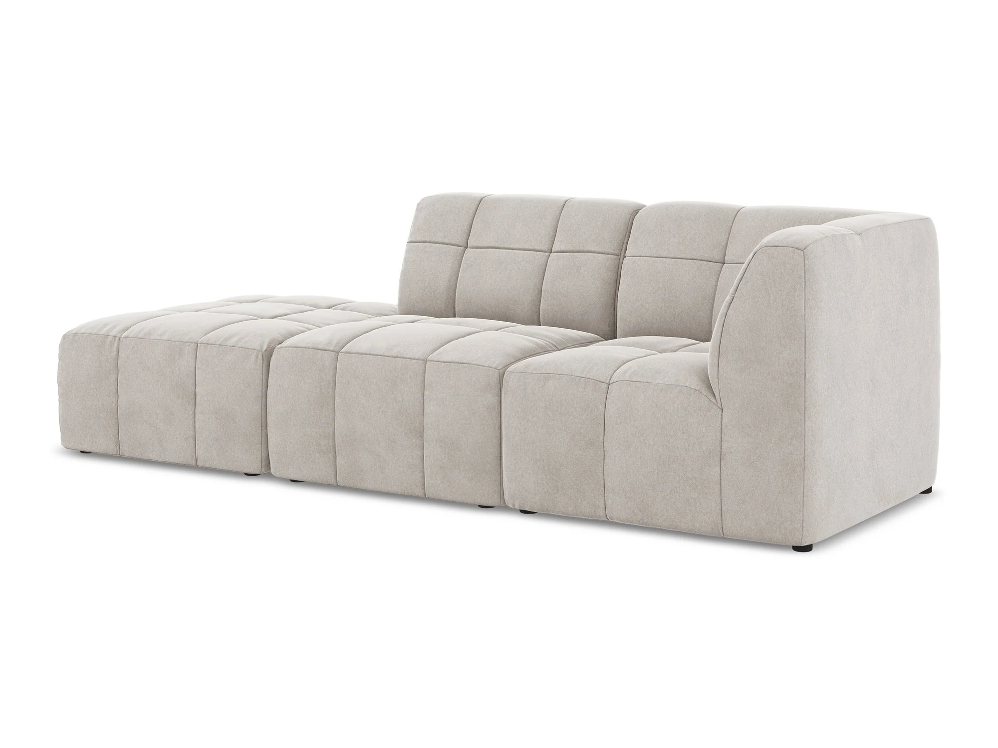 Sofa modułowa aksamitna prawostronna otwarta 3-osobowa ALOHA jasnobeżowy