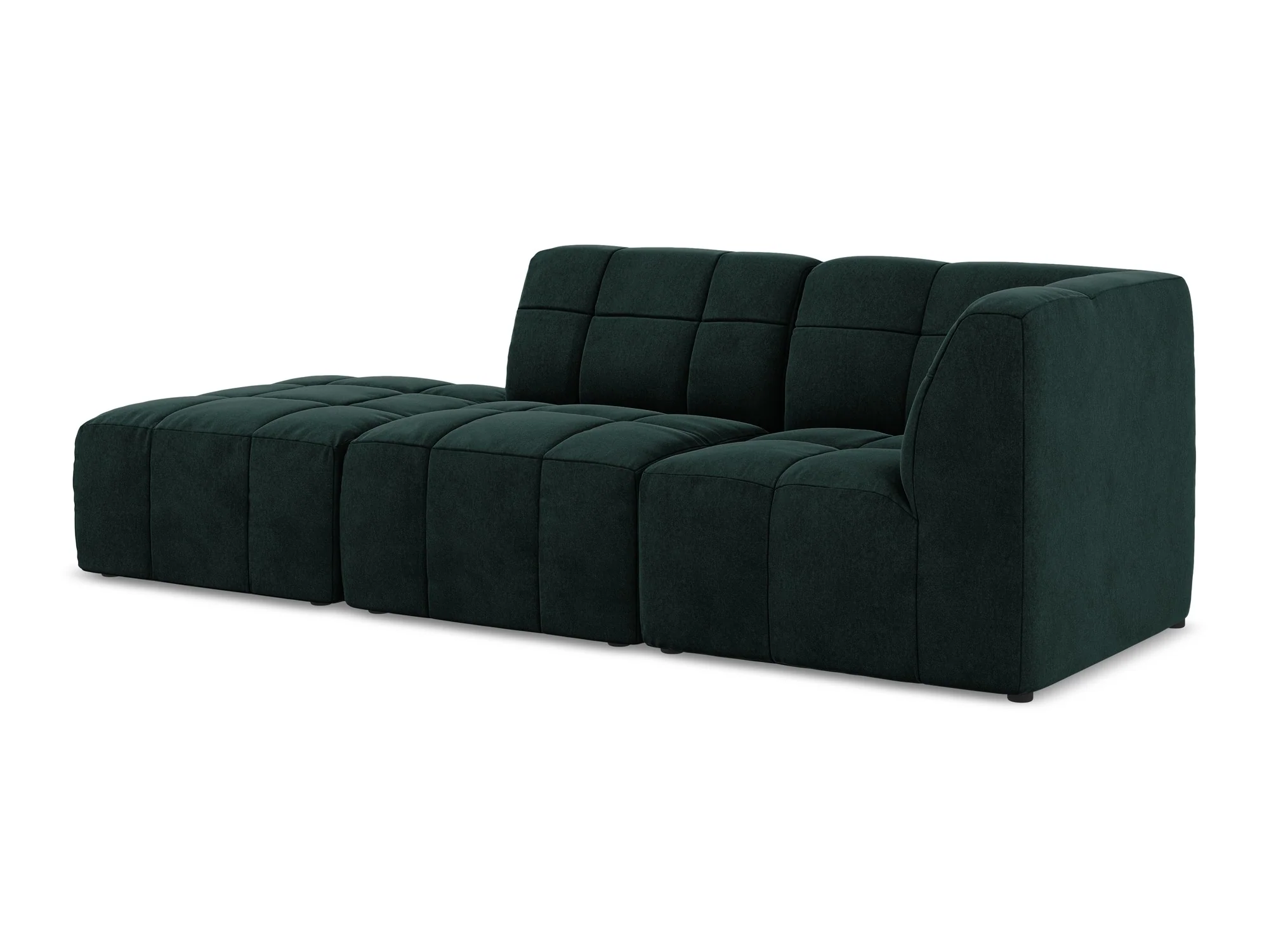 Sofa modułowa aksamitna prawostronna otwarta 3-osobowa ALOHA szarozielony