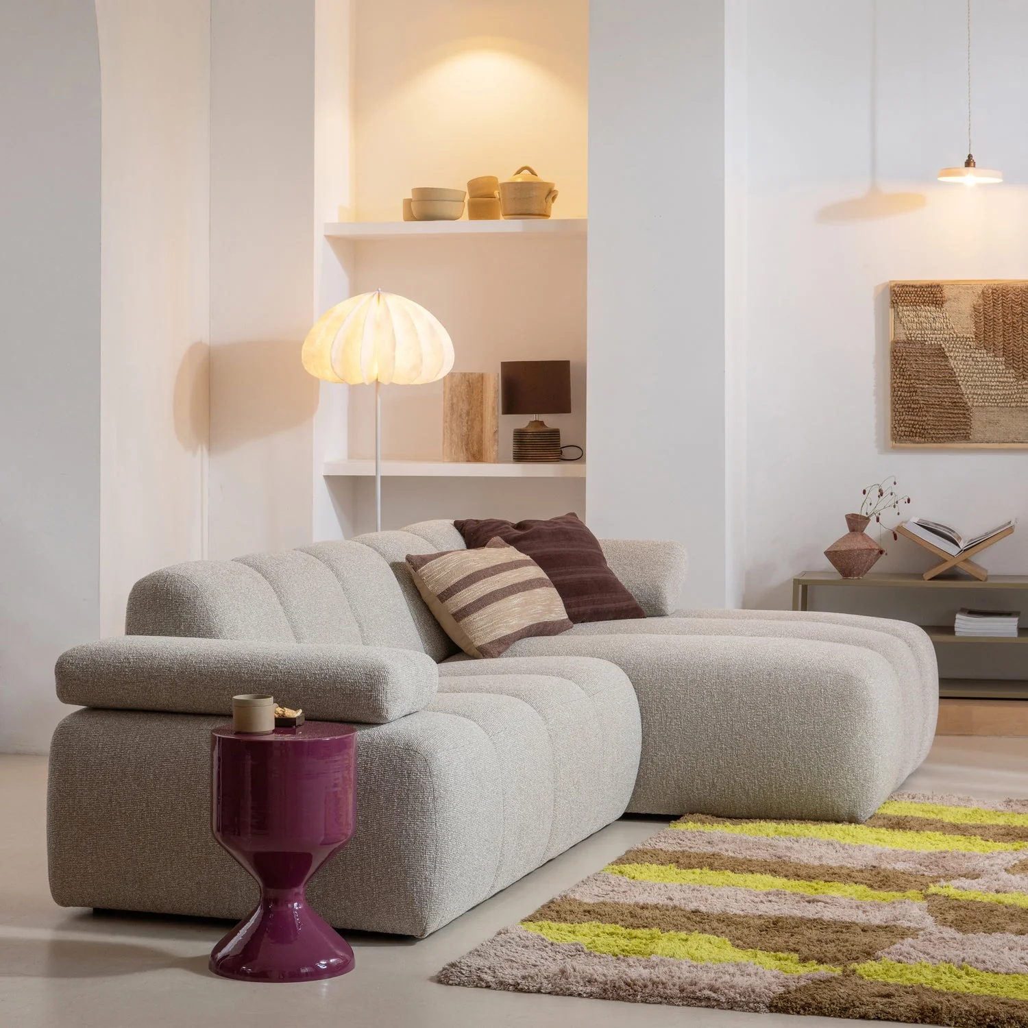 Sofa modułowa MOJO - element 2-osobowy lewostronny ecru bouclé - Image 2