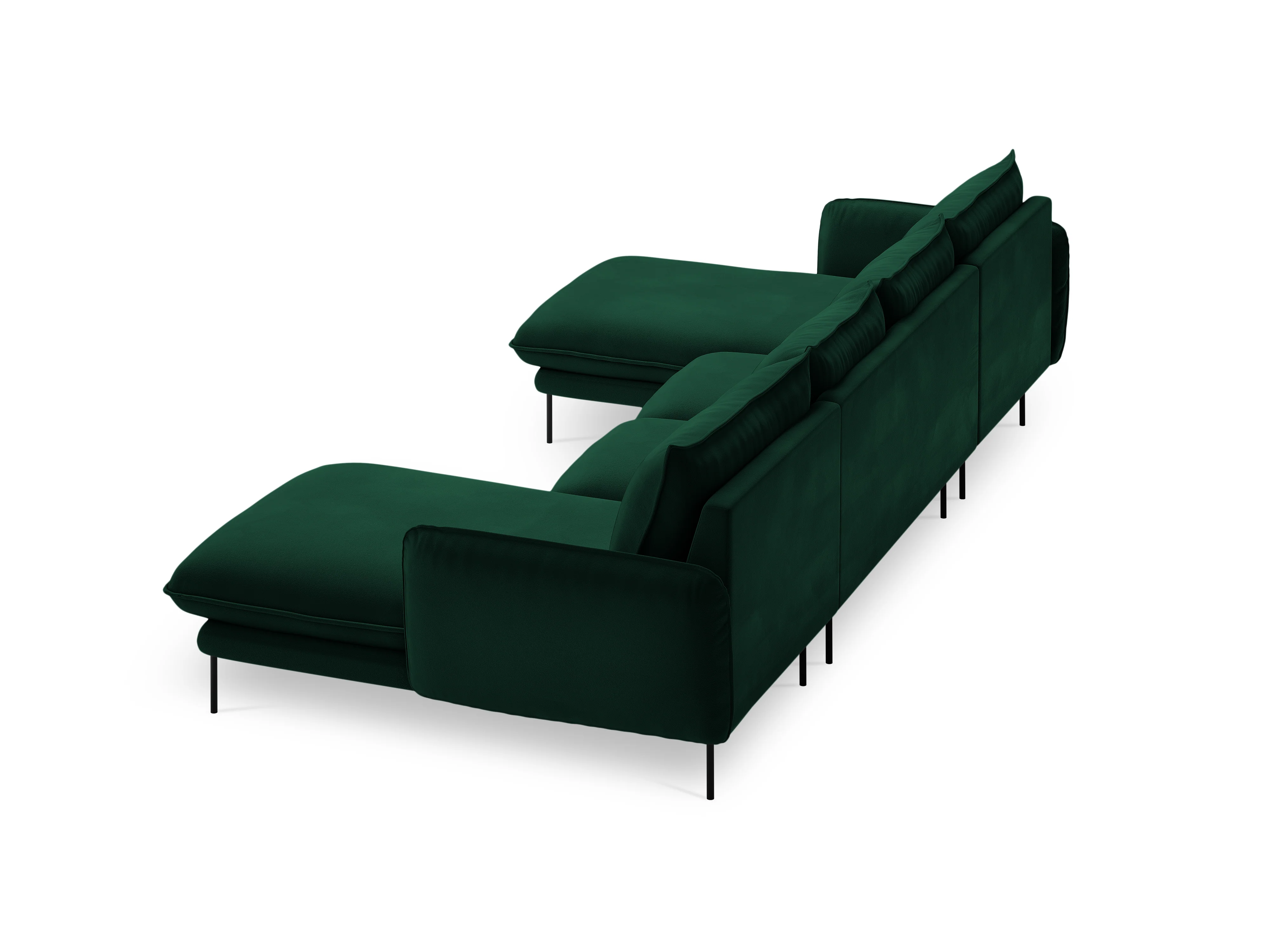 Sofa panoramiczna aksamitna 6-osobowa VIENNA butelkowa zieleń z czarną podstawą - Image 5