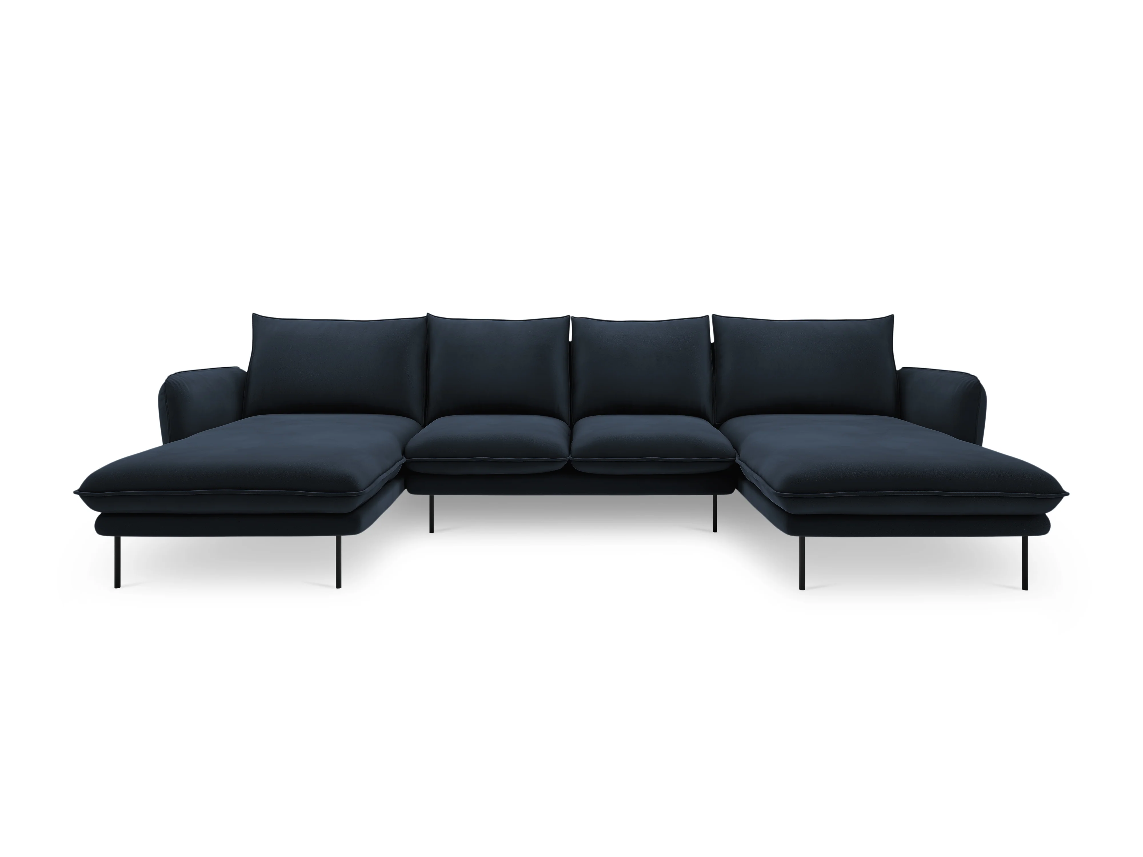 Sofa panoramiczna aksamitna 6-osobowa VIENNA ciemnoniebieski z czarną podstawą - Image 4