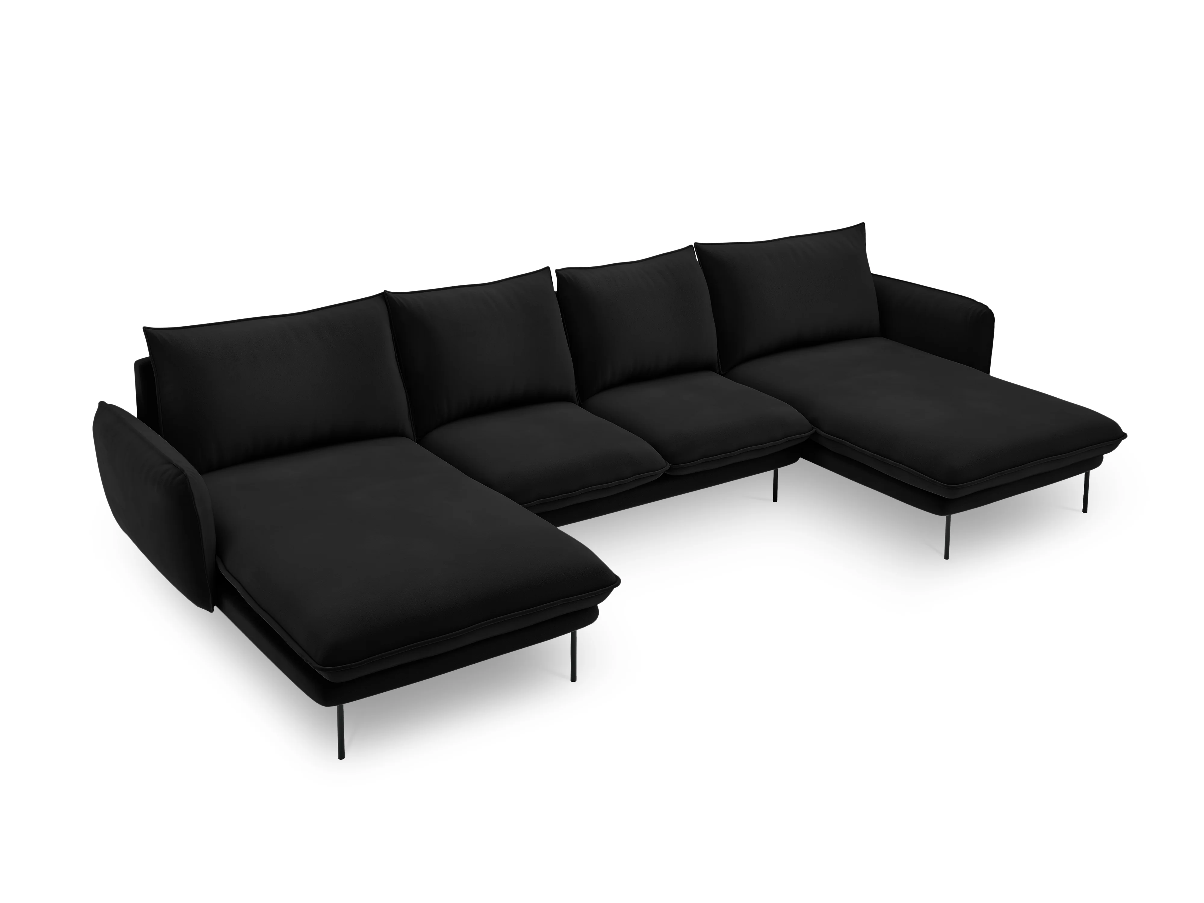Sofa panoramiczna aksamitna 6-osobowa VIENNA czarny z czarną podstawą - Image 3