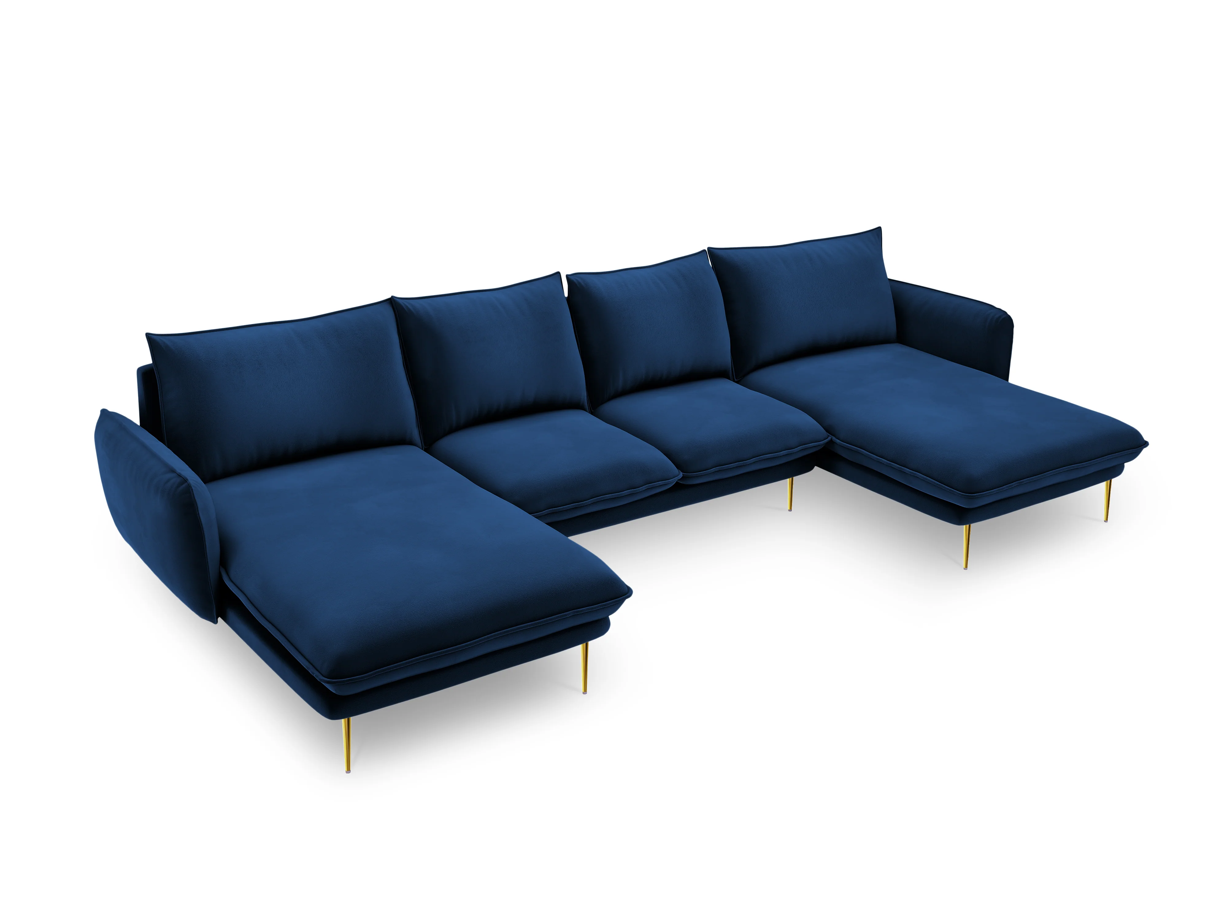 Sofa panoramiczna aksamitna 6-osobowa VIENNA granat królewski ze złotą podstawą - Image 3