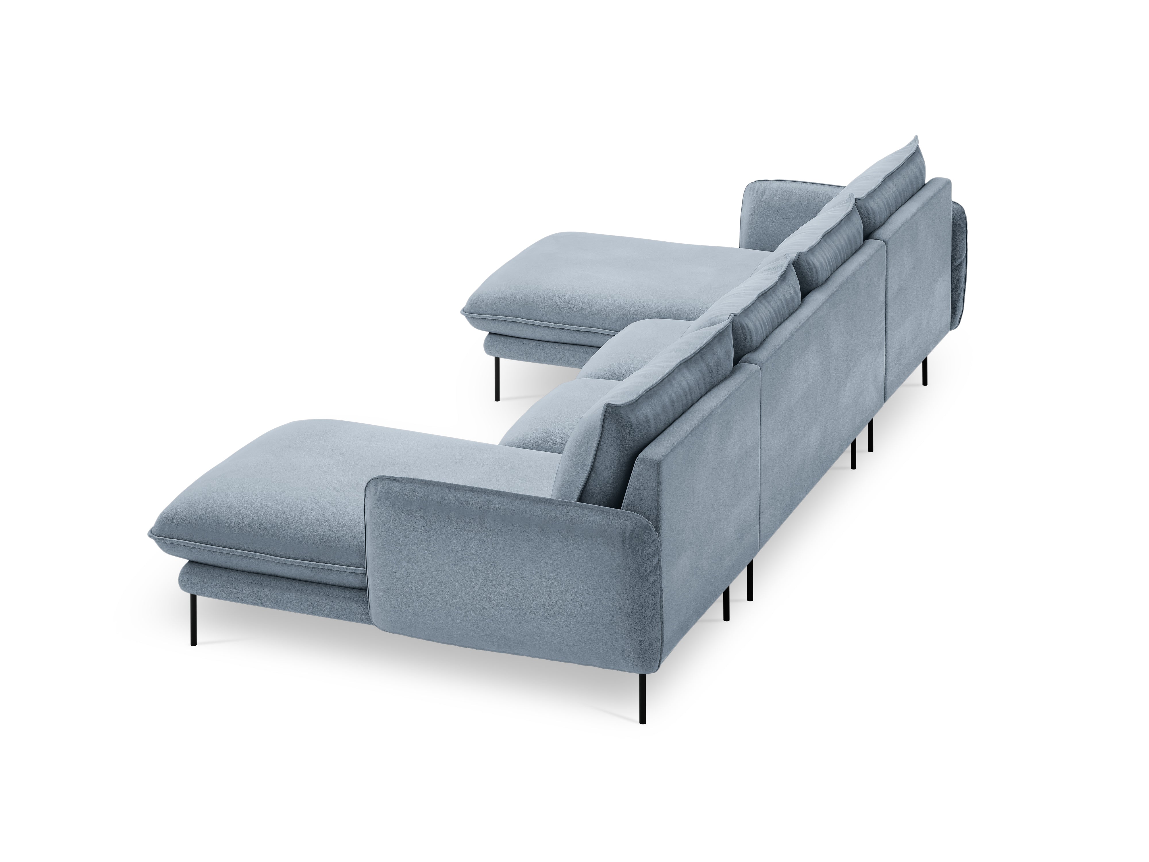 Sofa panoramiczna aksamitna 6-osobowa VIENNA jasnoniebieski z czarną podstawą - Image 5