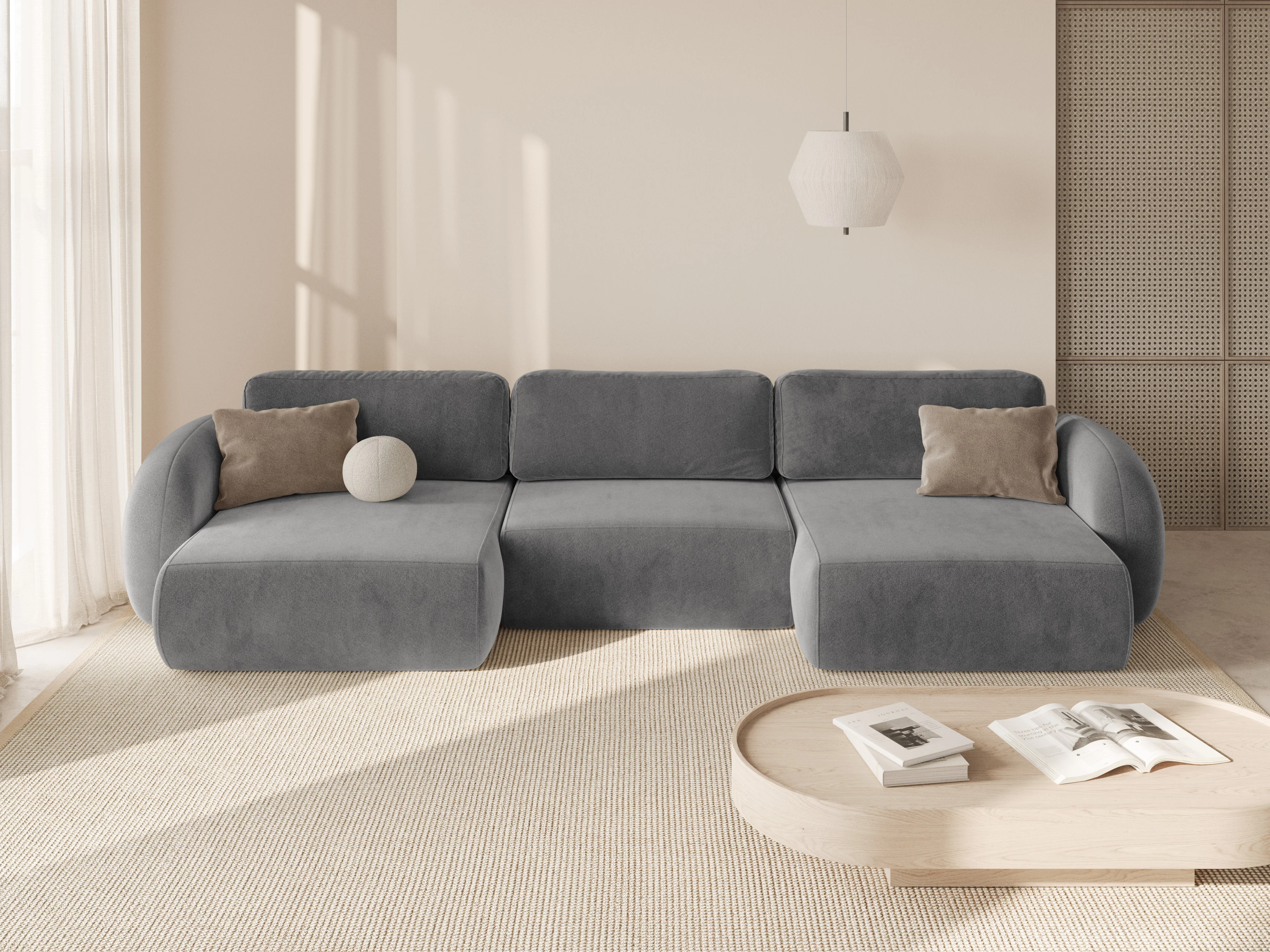 Sofa panoramiczna aksamitna z funkcją spania 5-osobowa TONALE ciemnoszary - Image 2