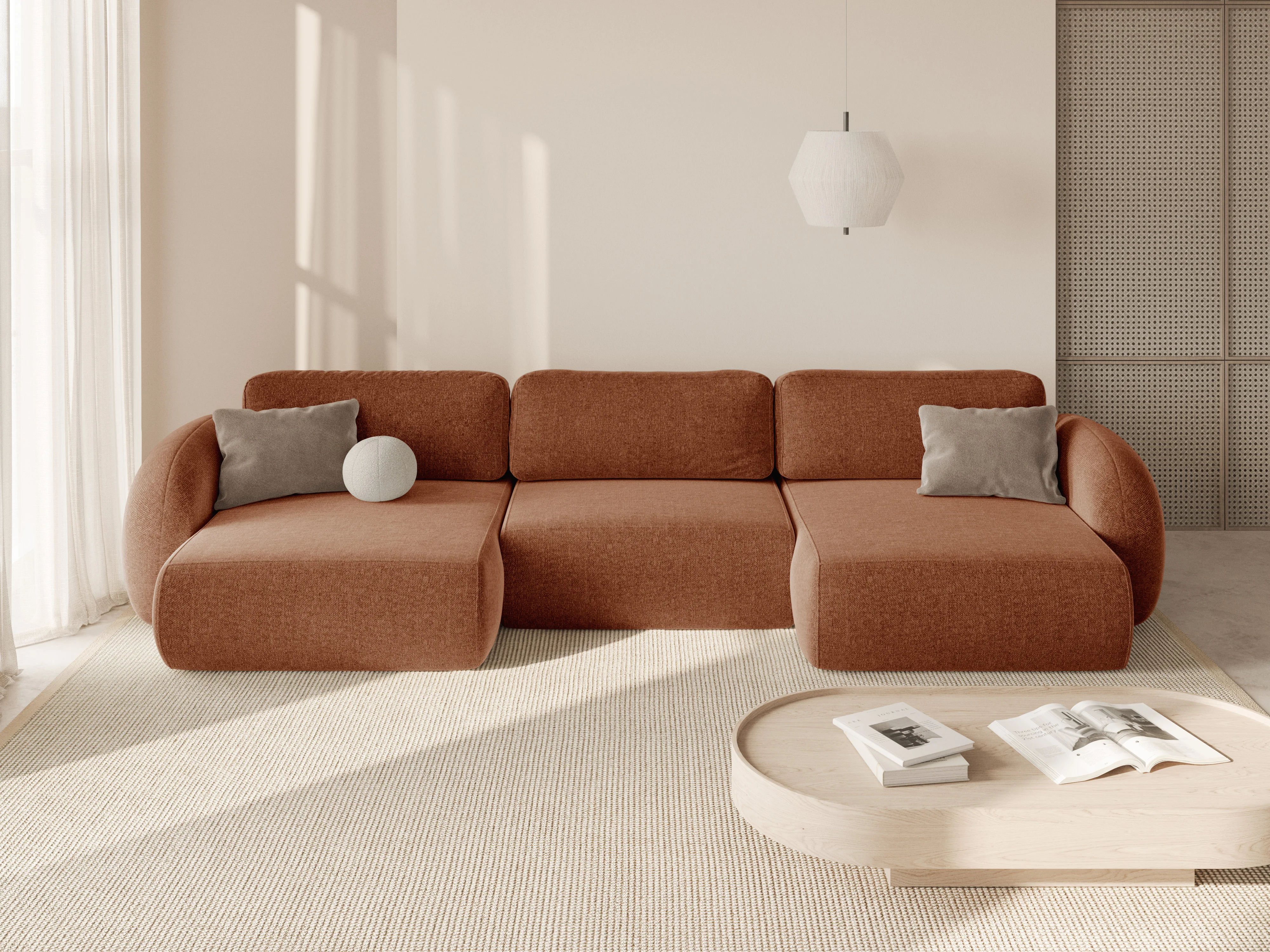 Sofa panoramiczna z funkcją spania 5-osobowa TONALE ceglany - Image 2
