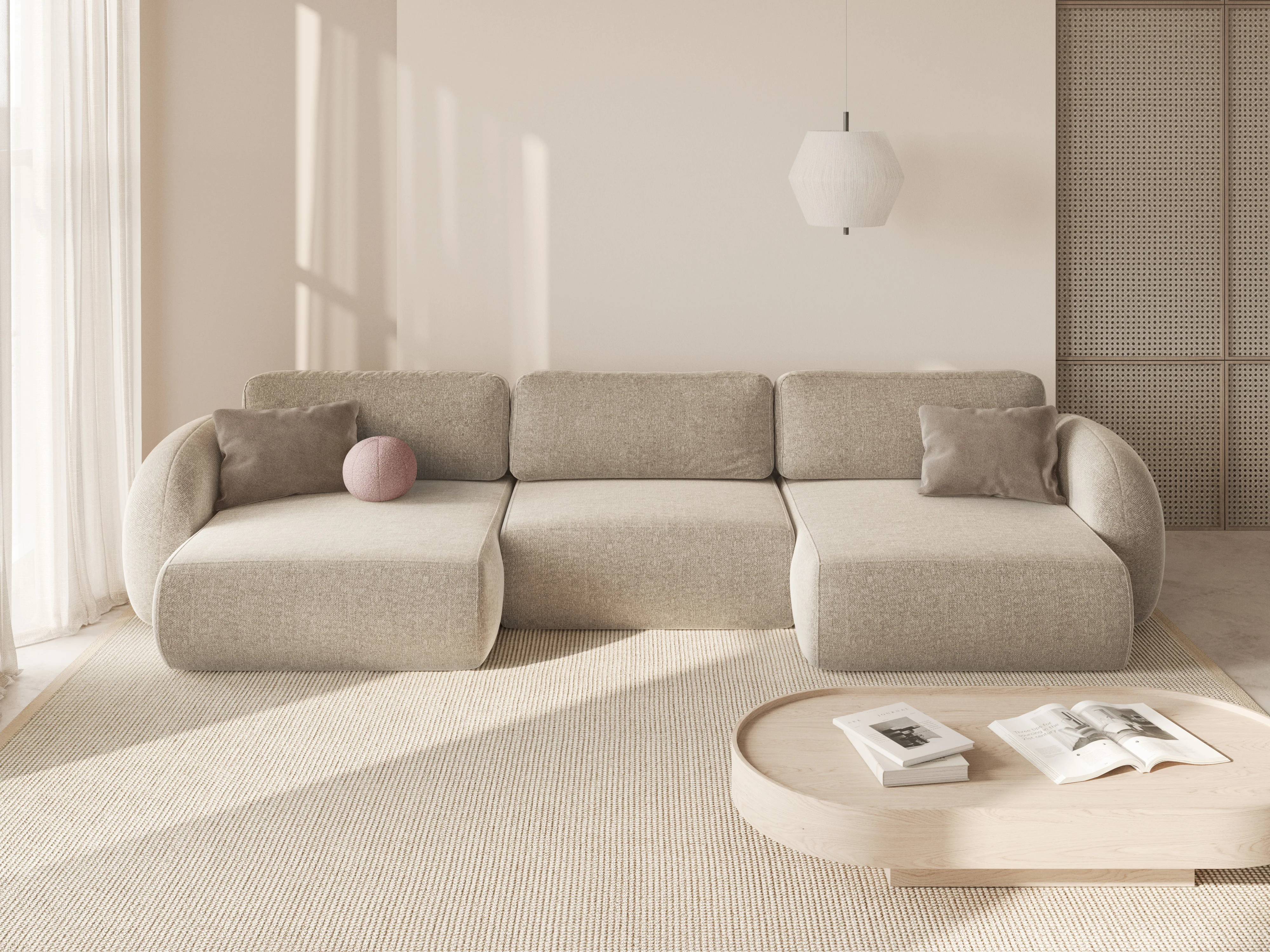 Sofa panoramiczna z funkcją spania 5-osobowa TONALE piaskowy - Image 2