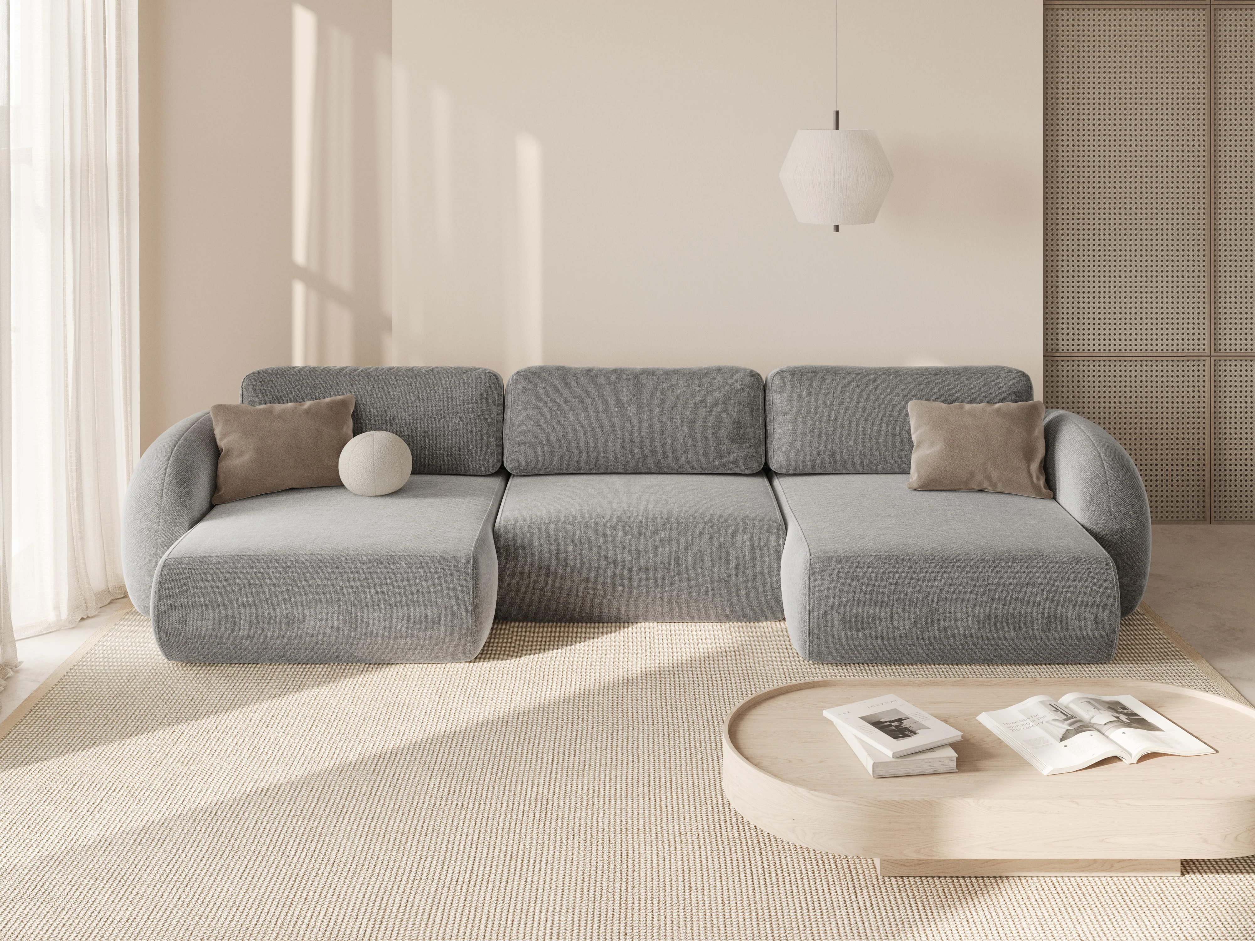 Sofa panoramiczna z funkcją spania 5-osobowa TONALE szary - Image 2