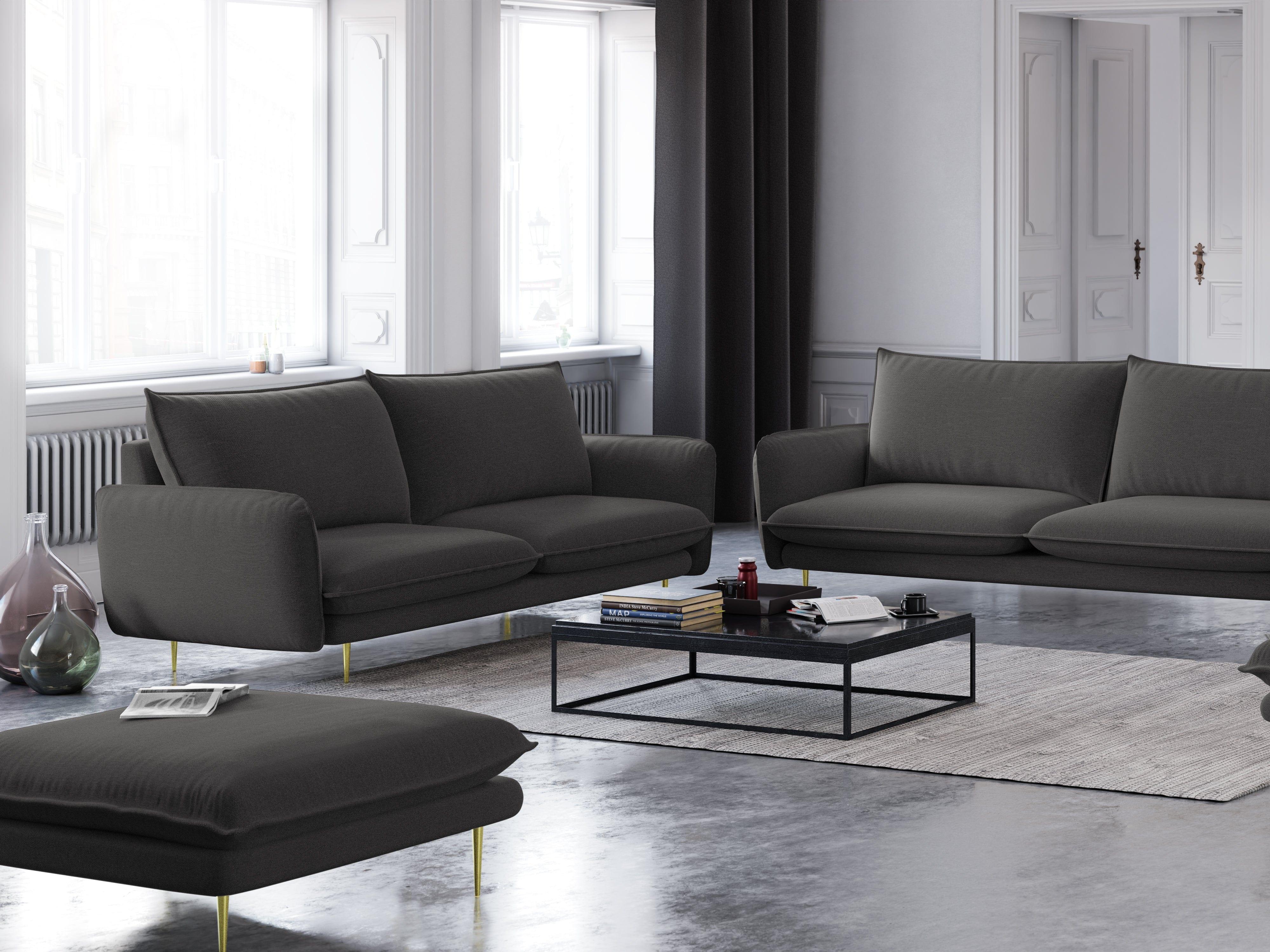 Sofa 2-osobowa VIENNA ciemnoszary szenil ze złotą podstawą - Image 2