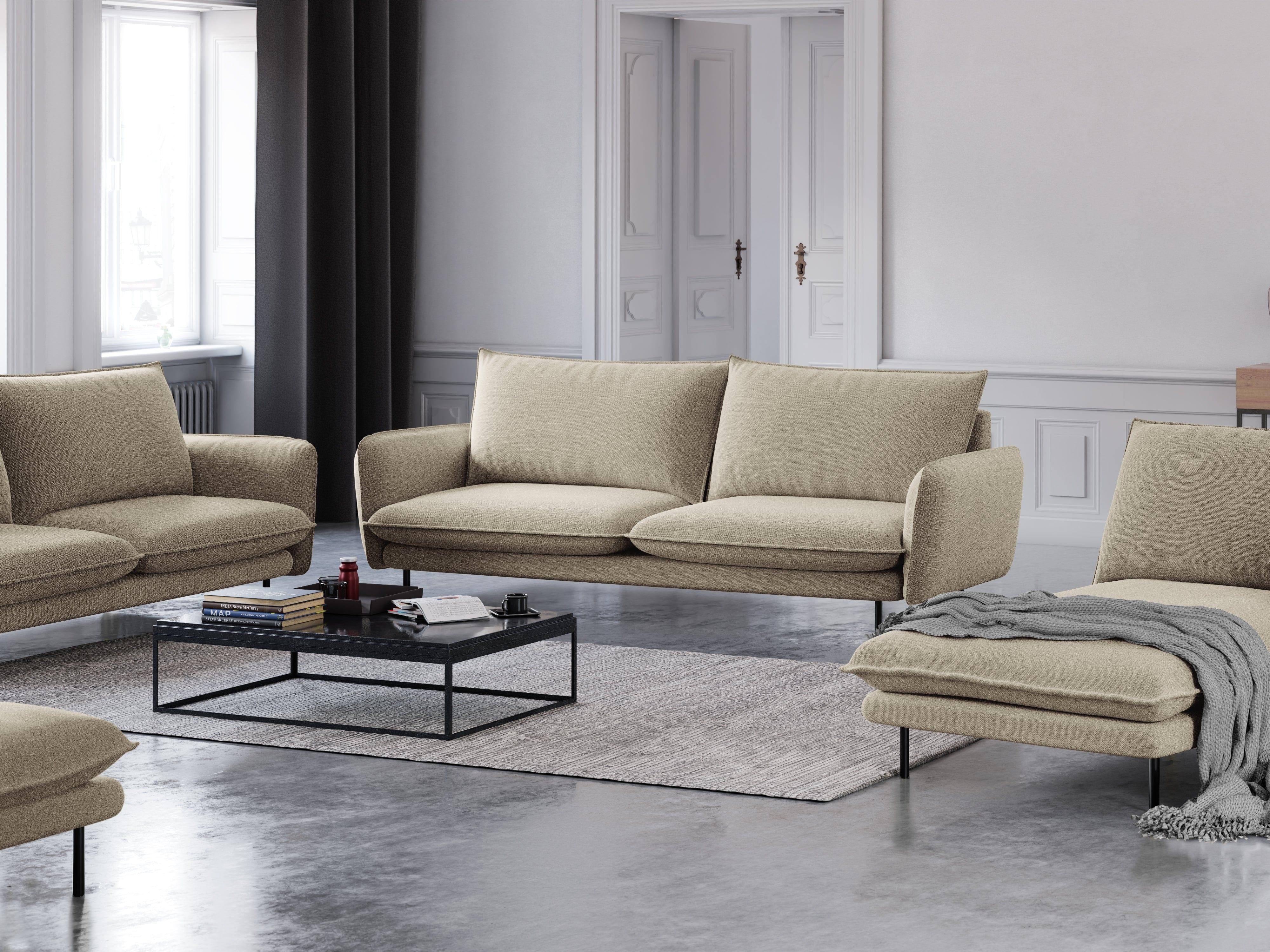 Sofa 3-osobowa VIENNA beżowy szenil z czarną podstawą - Image 2