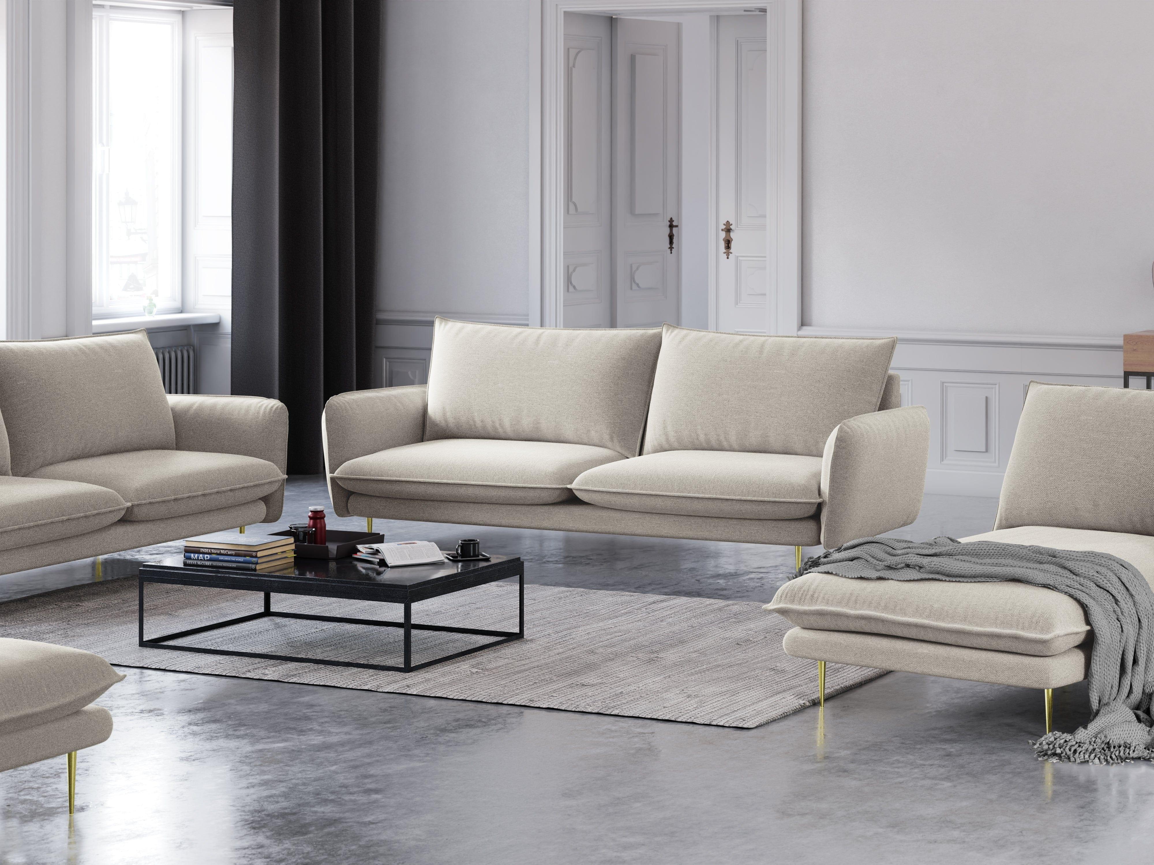 Sofa 3-osobowa VIENNA jasnobeżowy szenil ze złotą podstawą - Image 2