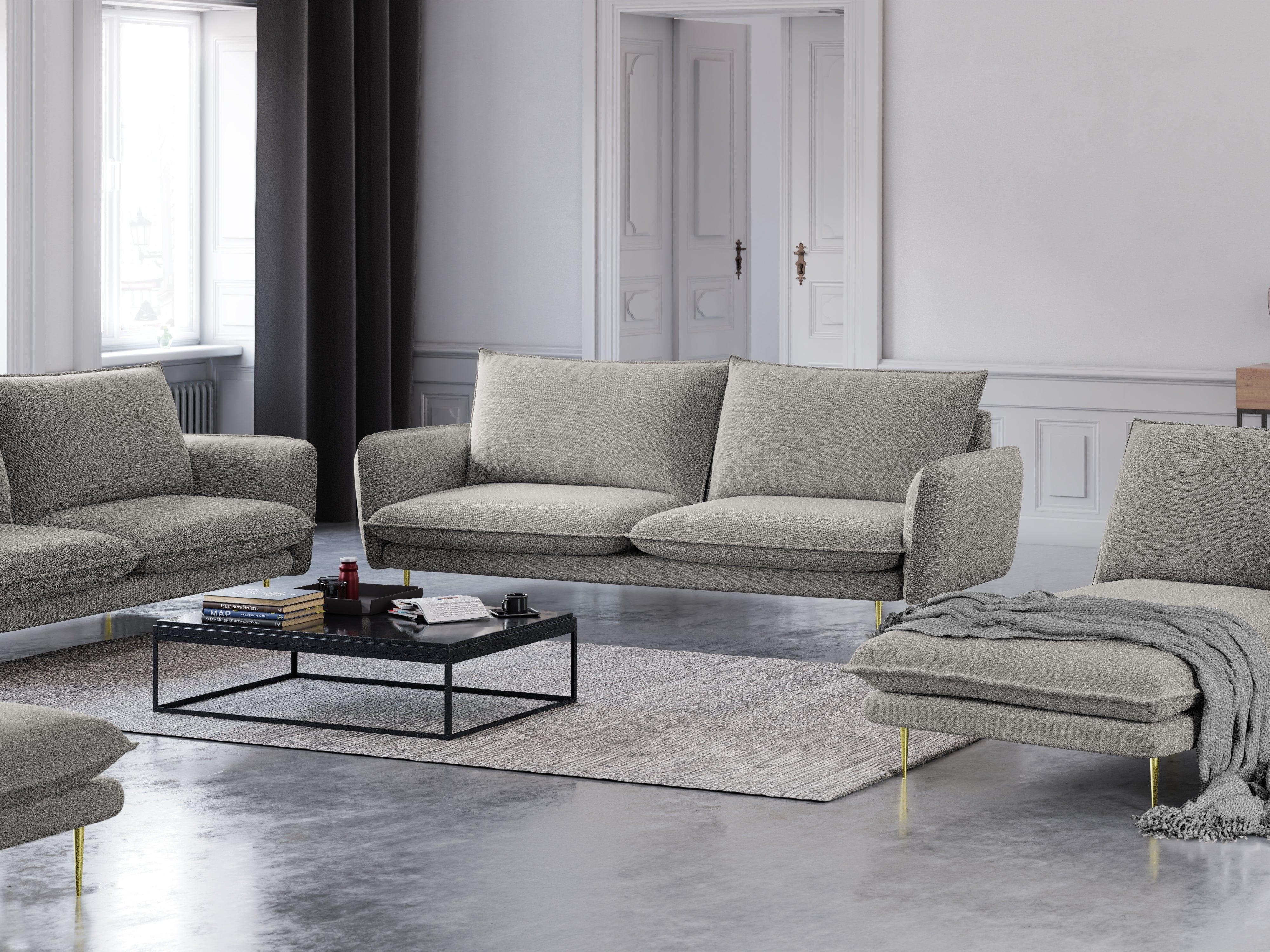 Sofa 3-osobowa VIENNA jasnoszary szenil ze złotą podstawą - Image 2