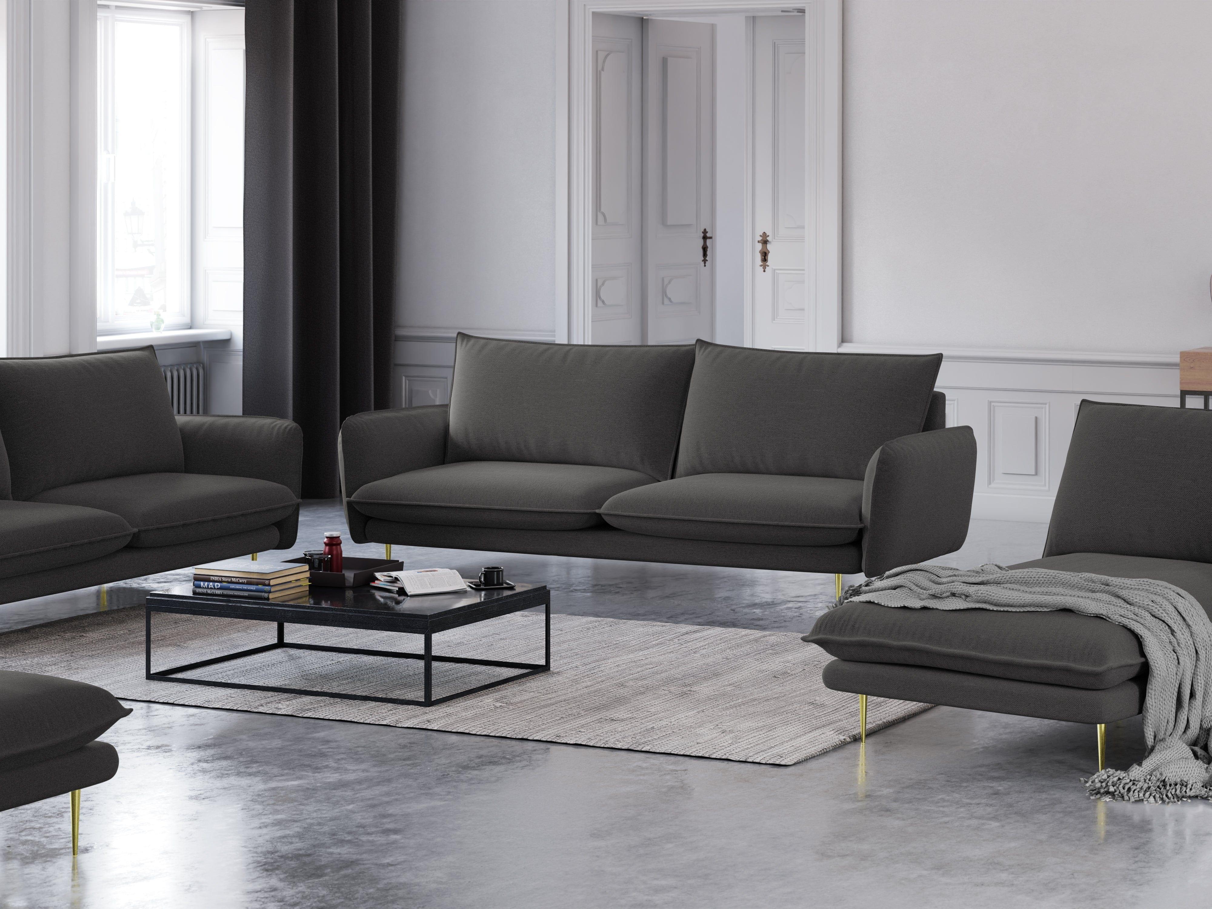 Sofa 4-osobowa VIENNA ciemnoszary szenil ze złotą podstawą - Image 2