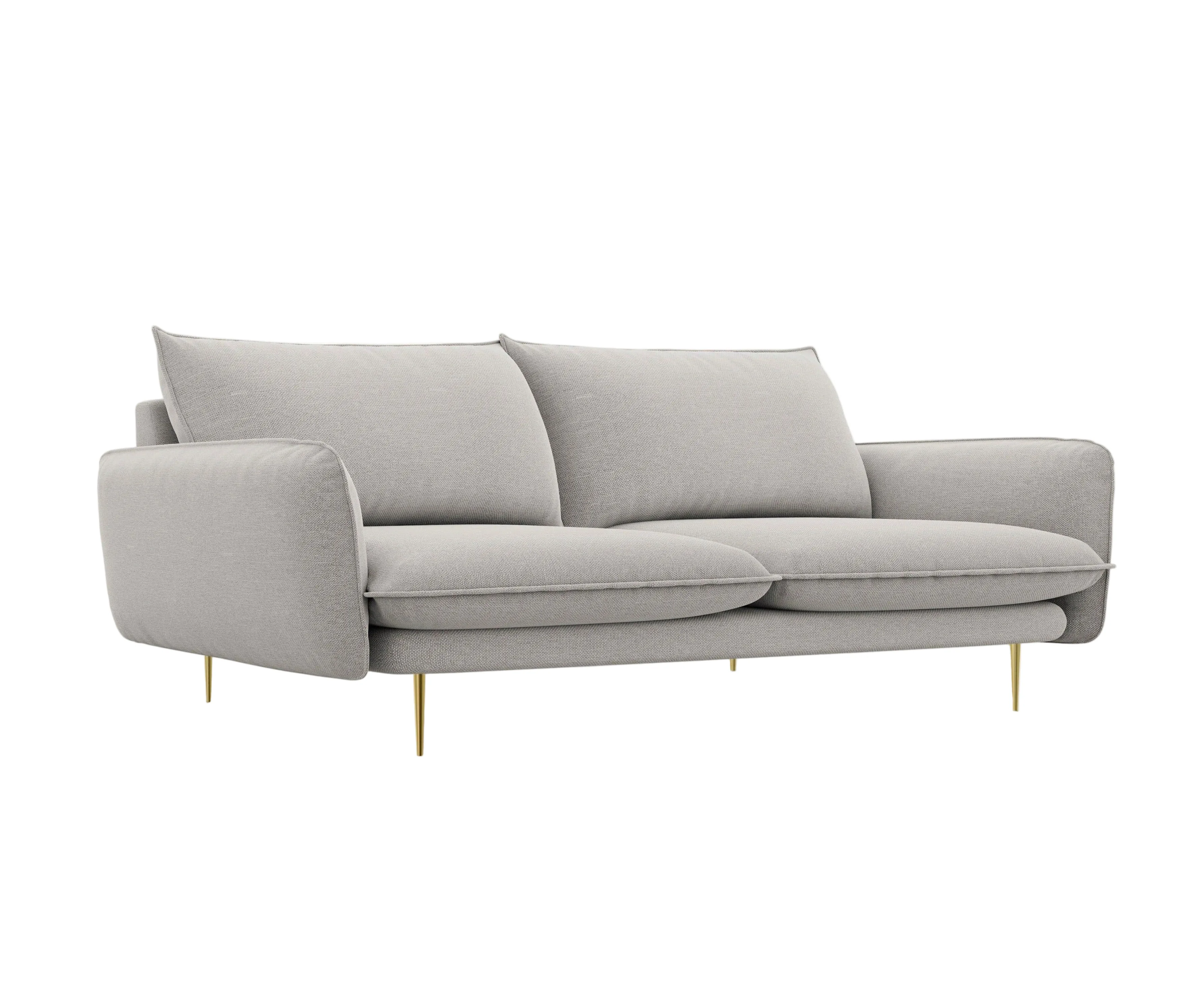 Sofa 4-osobowa VIENNA jasnoszary szenil ze złotą podstawą
