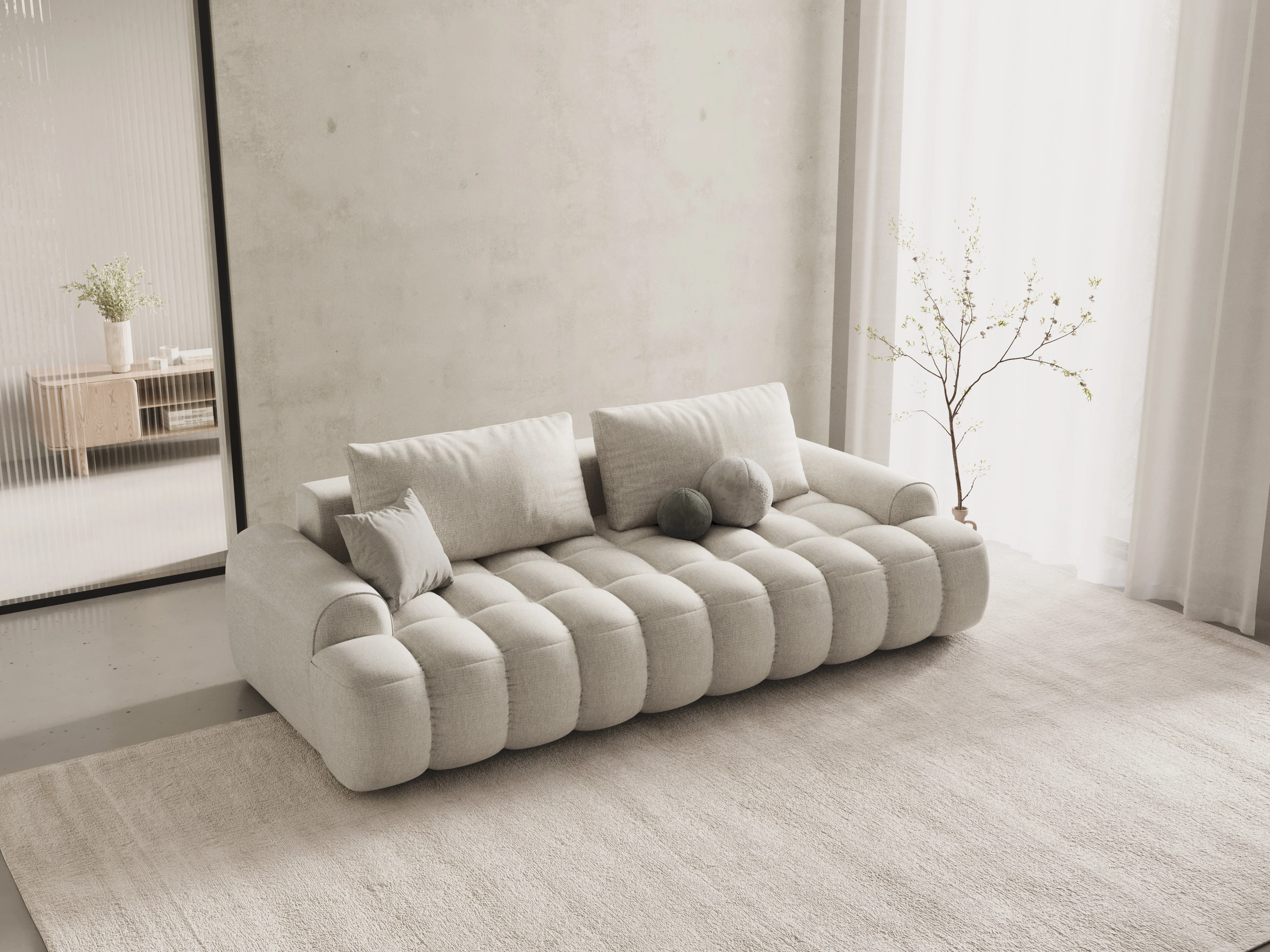 Sofa z funkcją spania 4-osobowa LINZ kremowy - Image 2