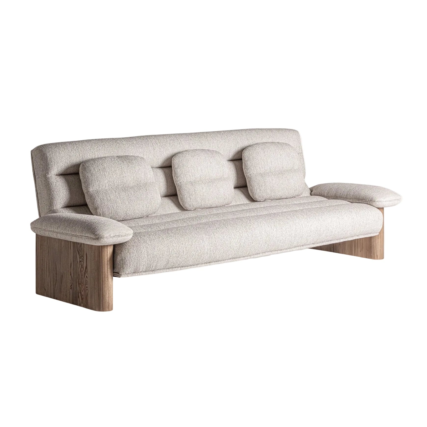 Sofa z poduszkami JACQUARD beżowy z drewnianą podstawą