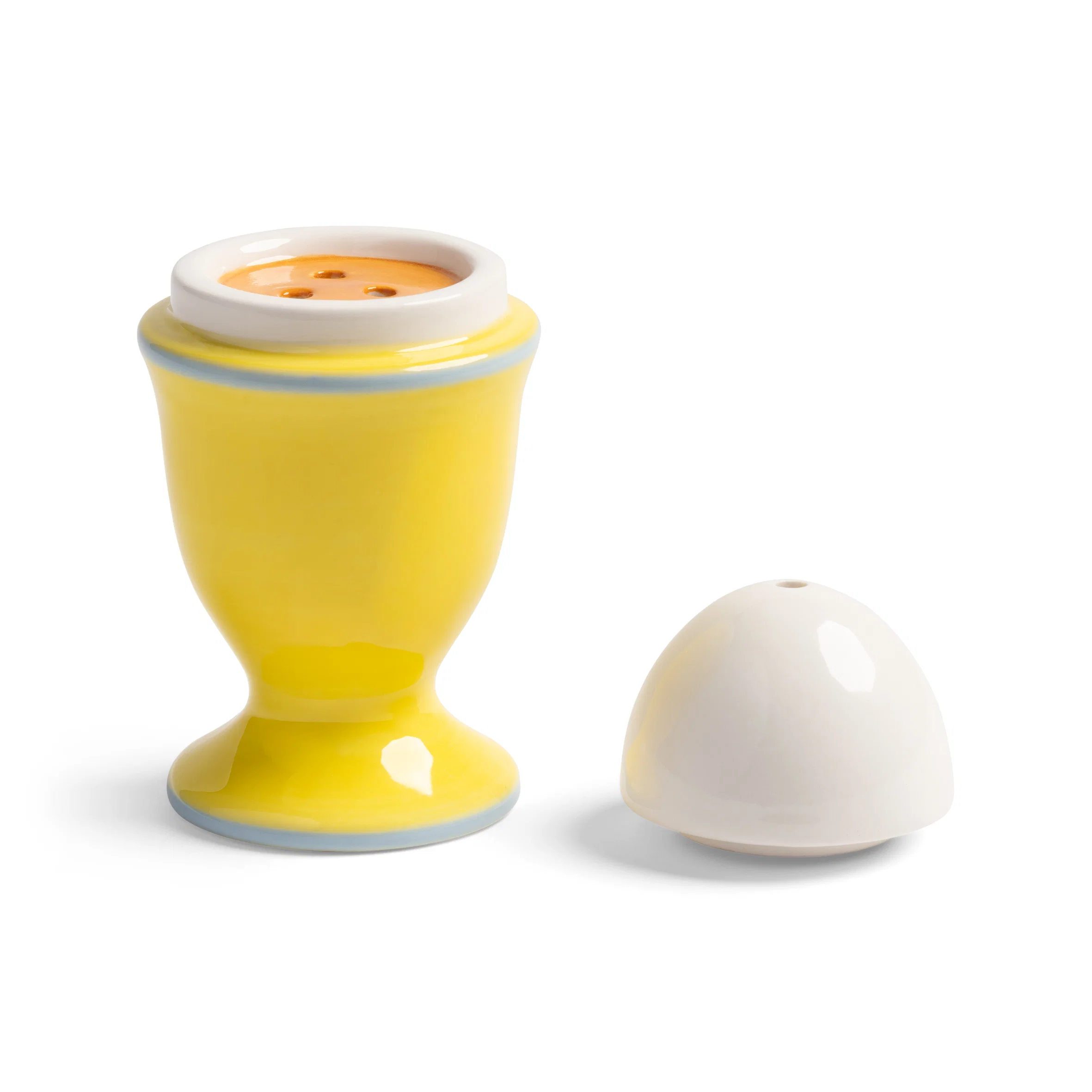 Solniczka i pieprzniczka EGG żółty z niebieskim i białym - Image 3