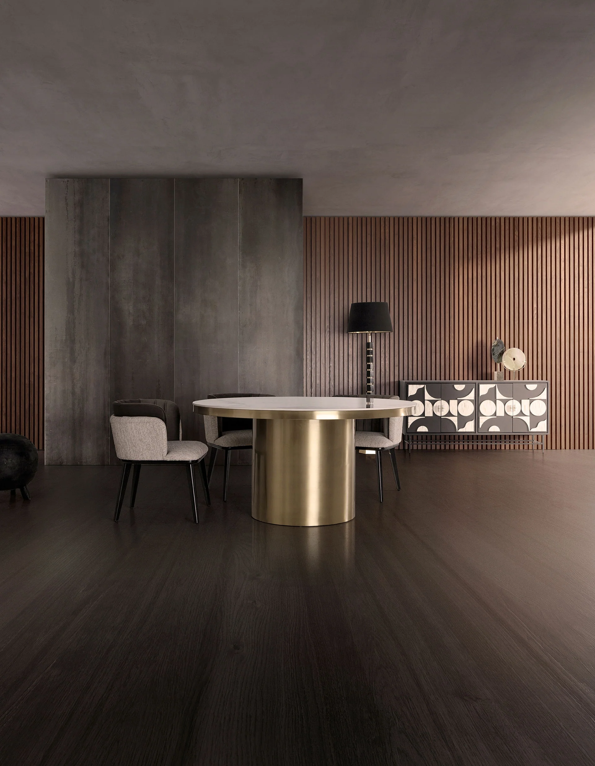 Stół okrągły ASTACH spiek porcelanowy ze złotą podstawą - Image 2