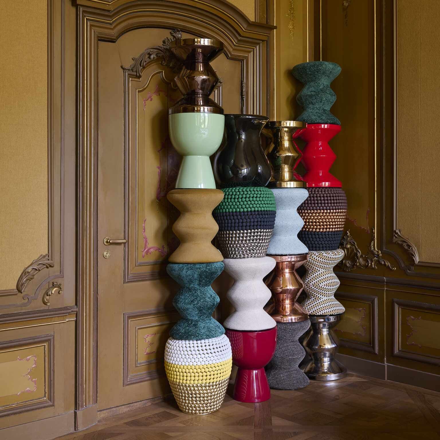 Stołek SOFT ZIG ZAG orche z białym i czarnym - Image 3