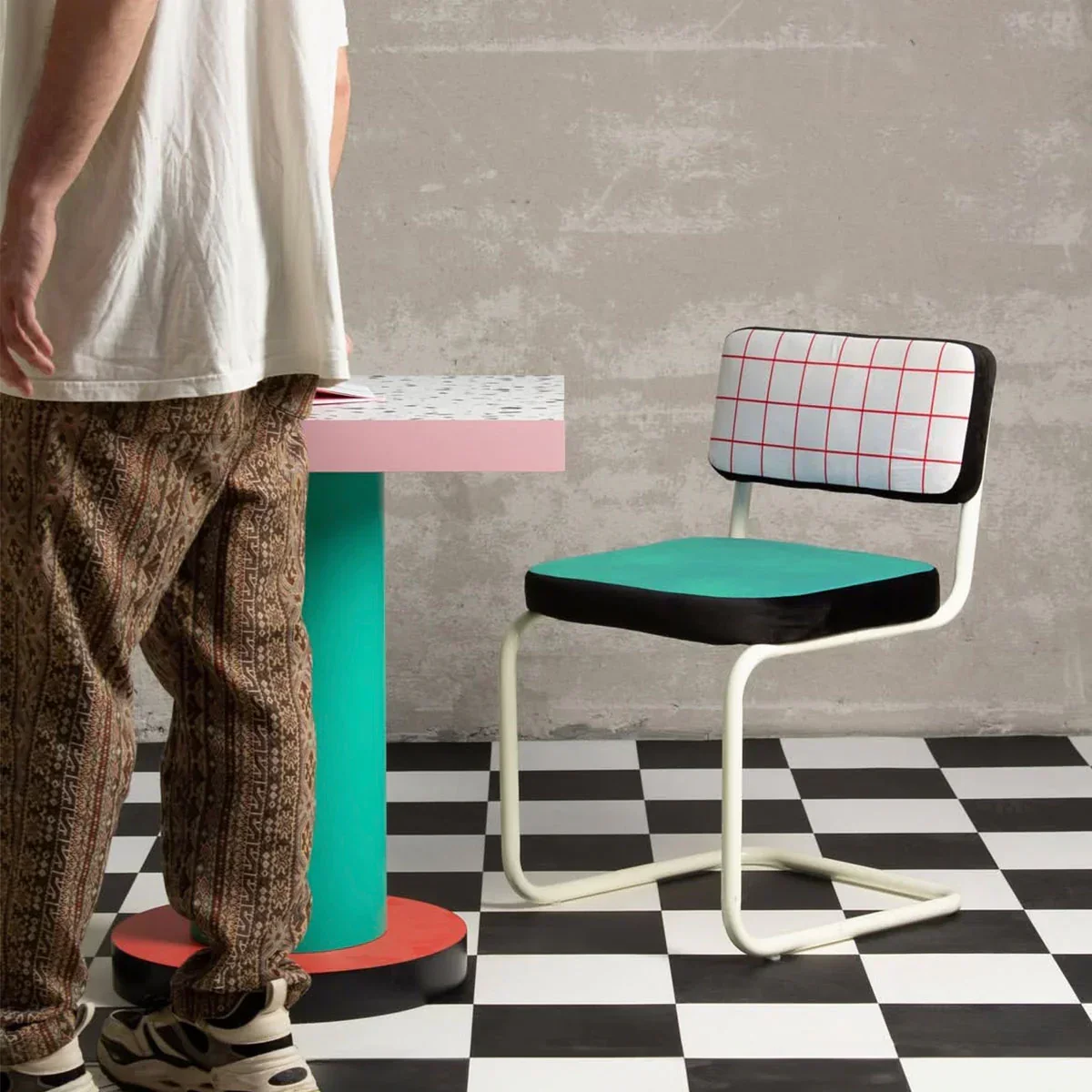 Krzesło barowe SUPERSTOOL RED GRID turkusowy z białą podstawą - Image 2