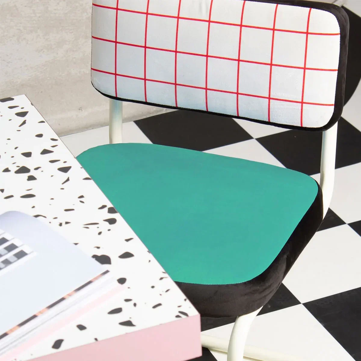 Krzesło barowe SUPERSTOOL RED GRID turkusowy z białą podstawą - Image 3
