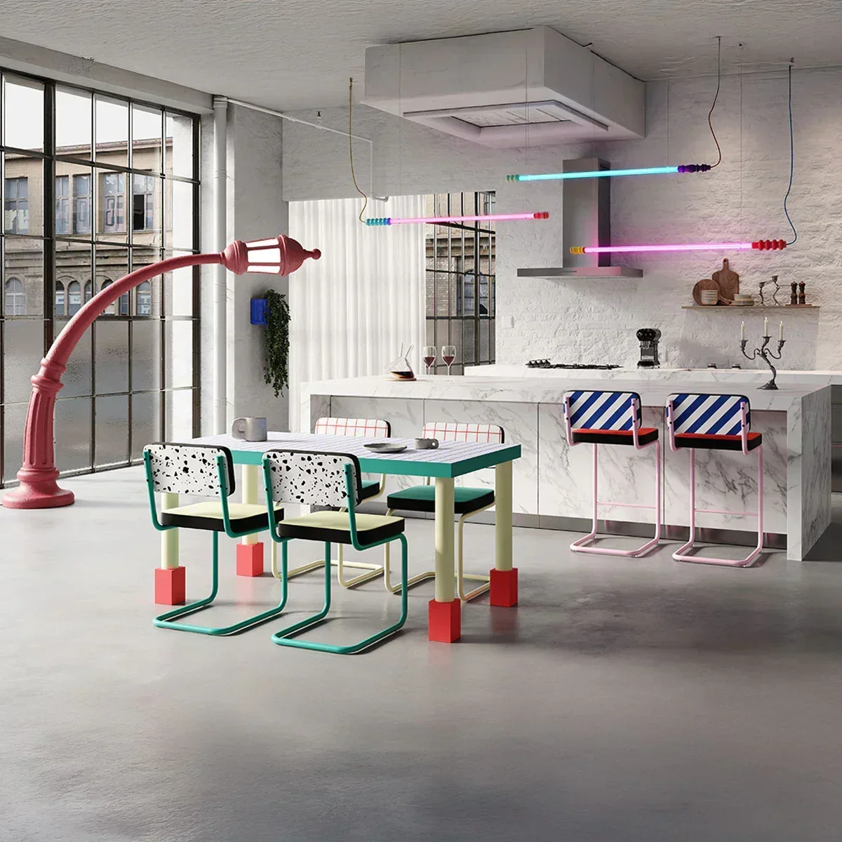 Krzesło barowe SUPERSTOOL RED GRID turkusowy z białą podstawą - Image 4