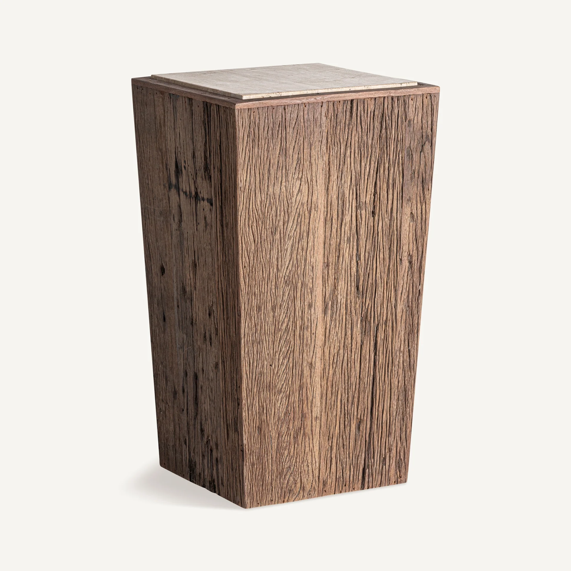 Stolik boczny MERKEM drewno z recyklingu z trawertynowym blatem - Image 4