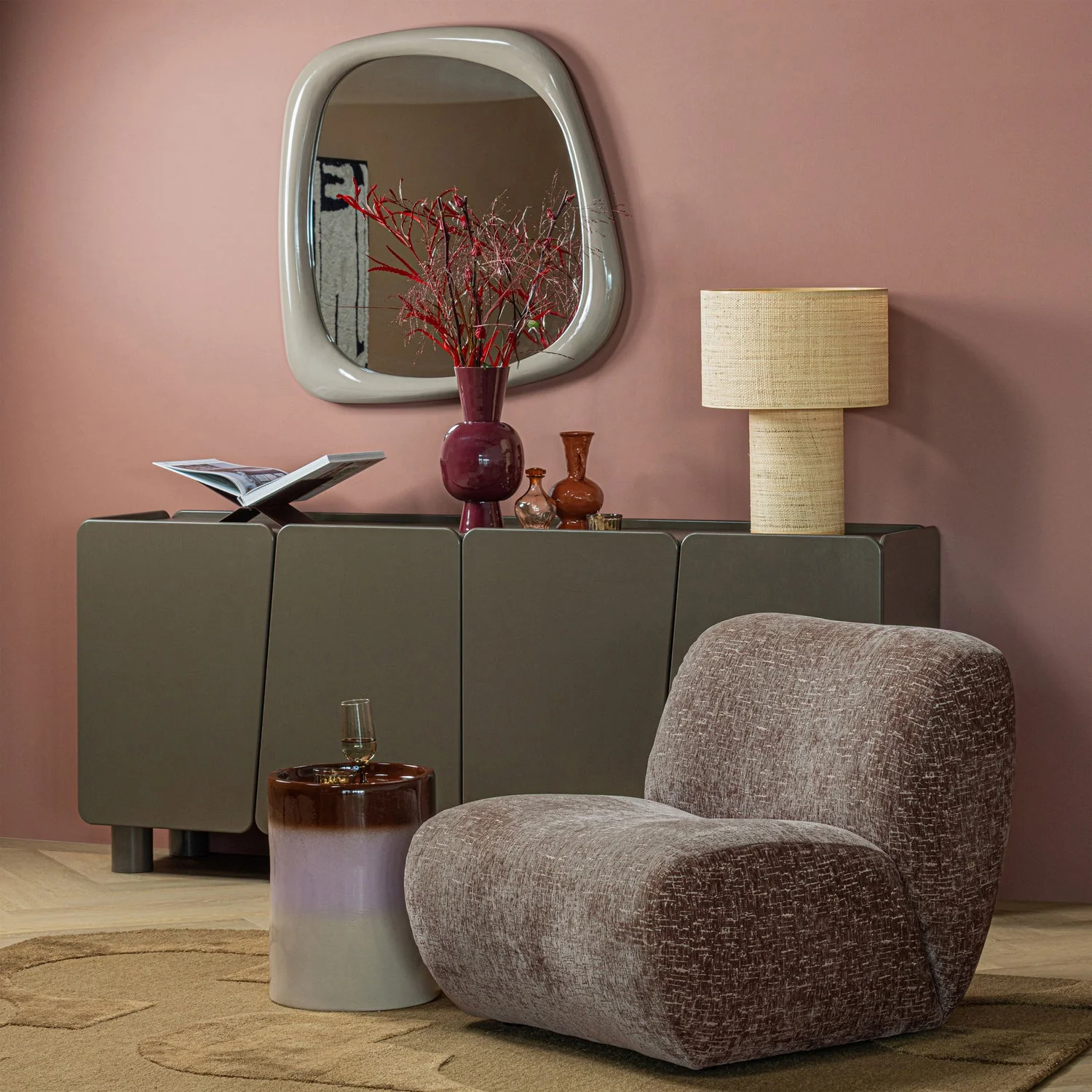 Stolik boczny OLLO różowy z brązowym - Image 2