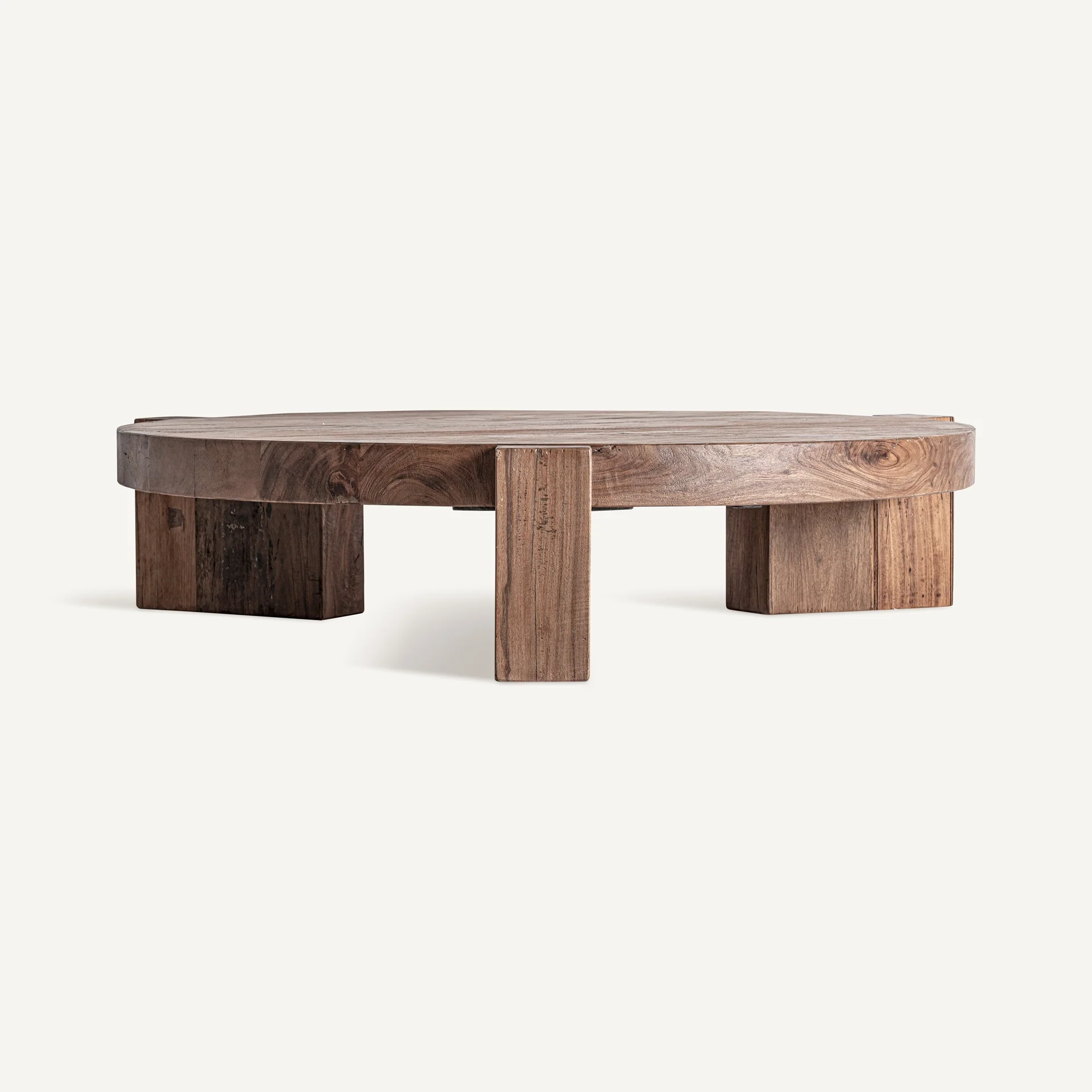 Stolik kawowy okrągły BRUTALIST drewno z recyklingu - Image 3