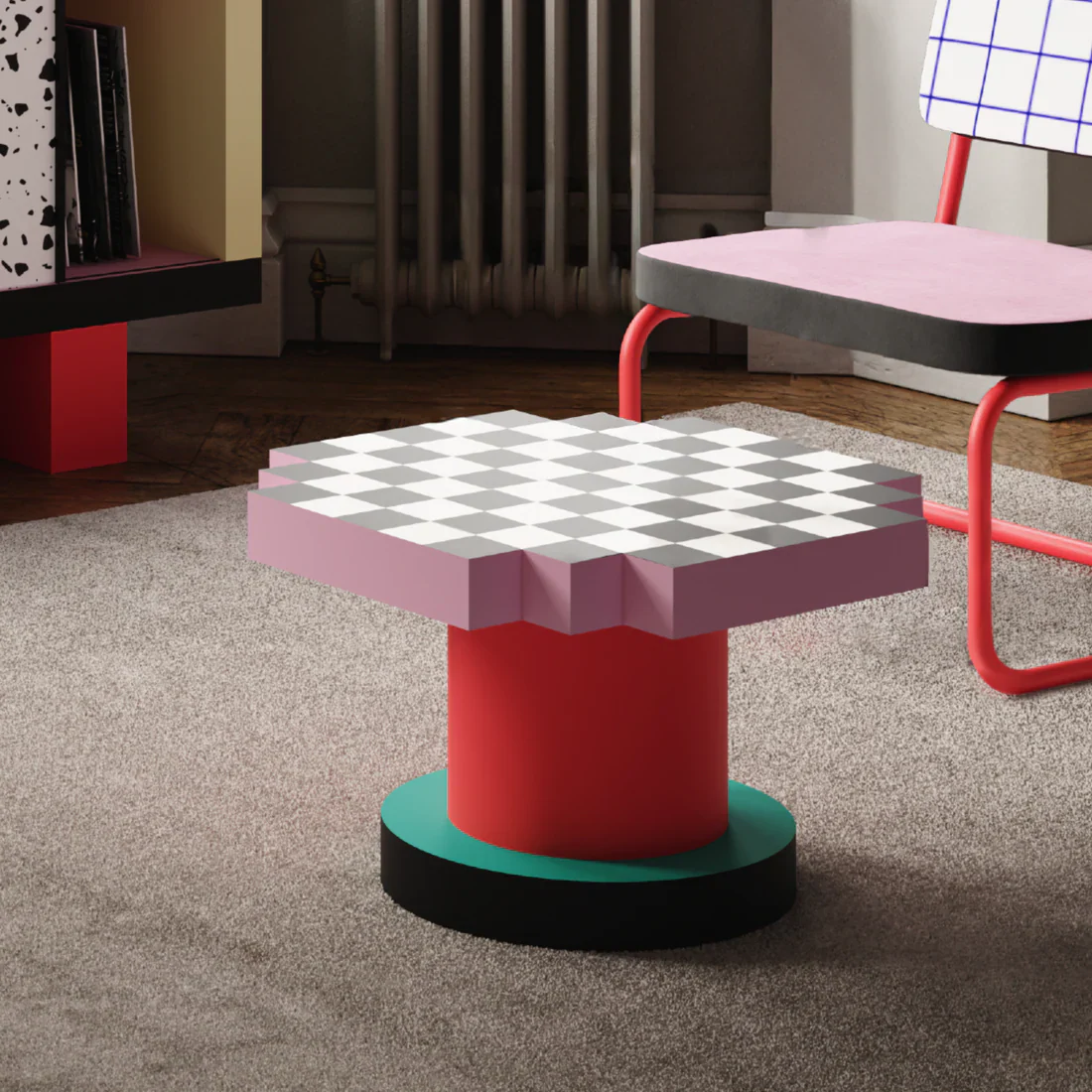 Stolik kawowy SUPERCOFFEE BLUE GRID różowy z żółtym - Image 6