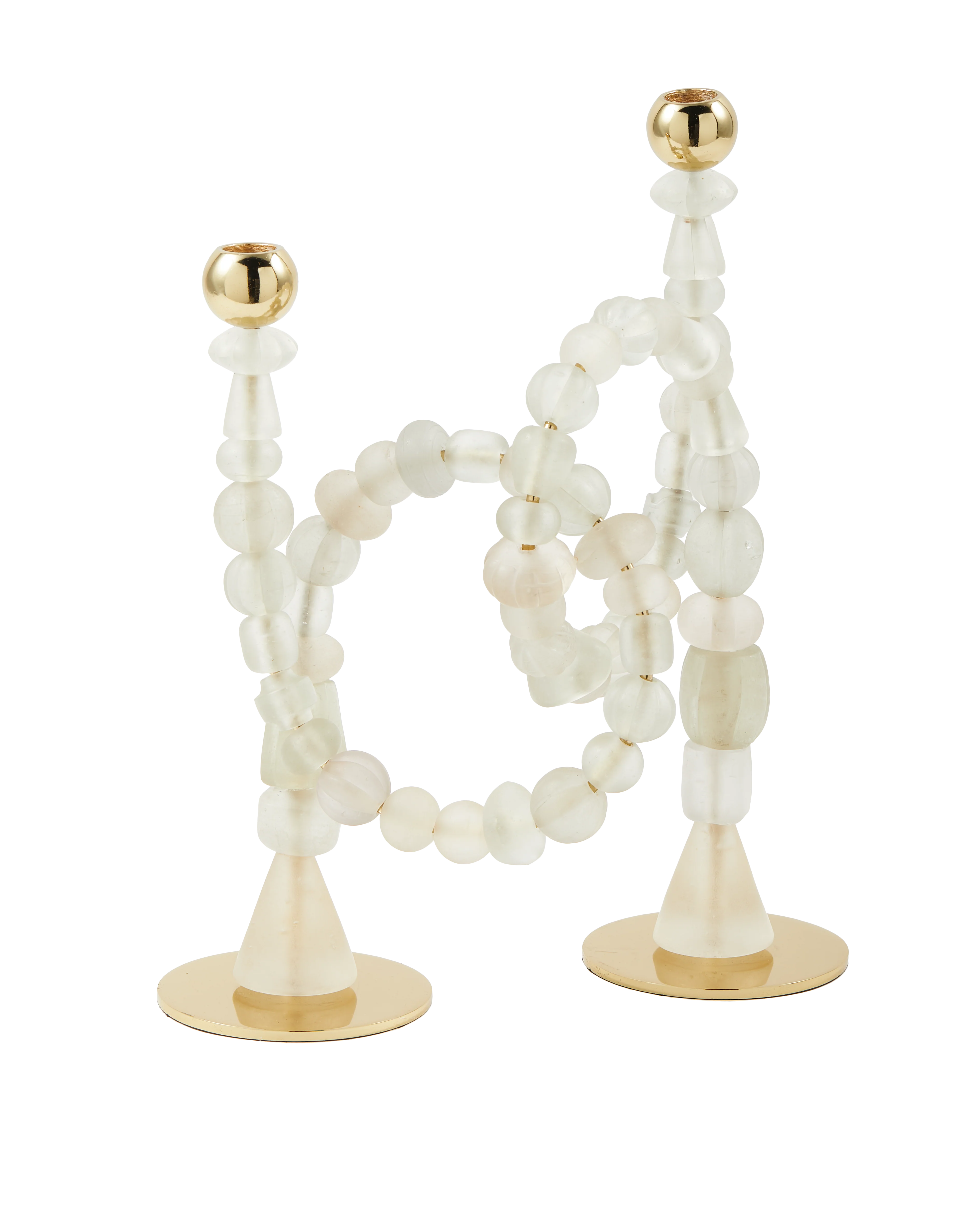 Świecznik BEADS biały ze złotymi elementami