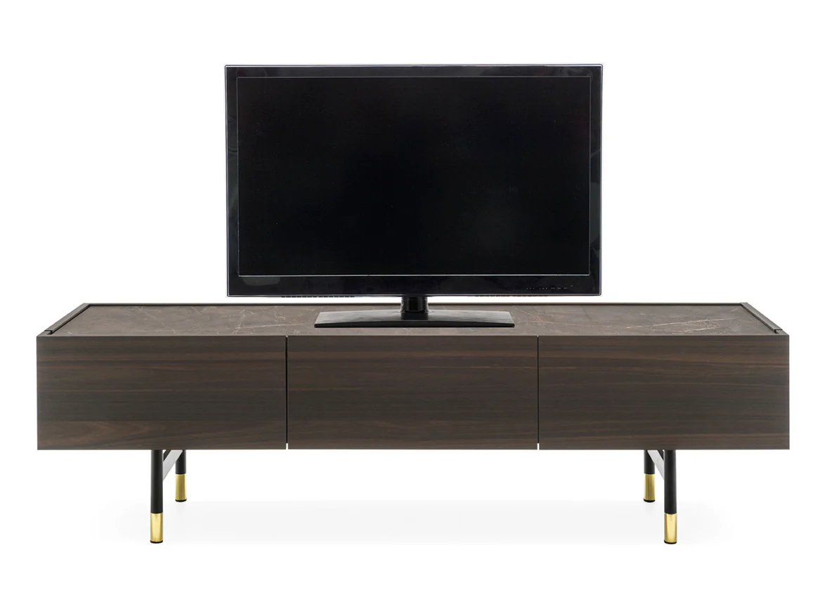 Szafka RTV HORIZON ciemne drewno z brązowym blatem - Image 6