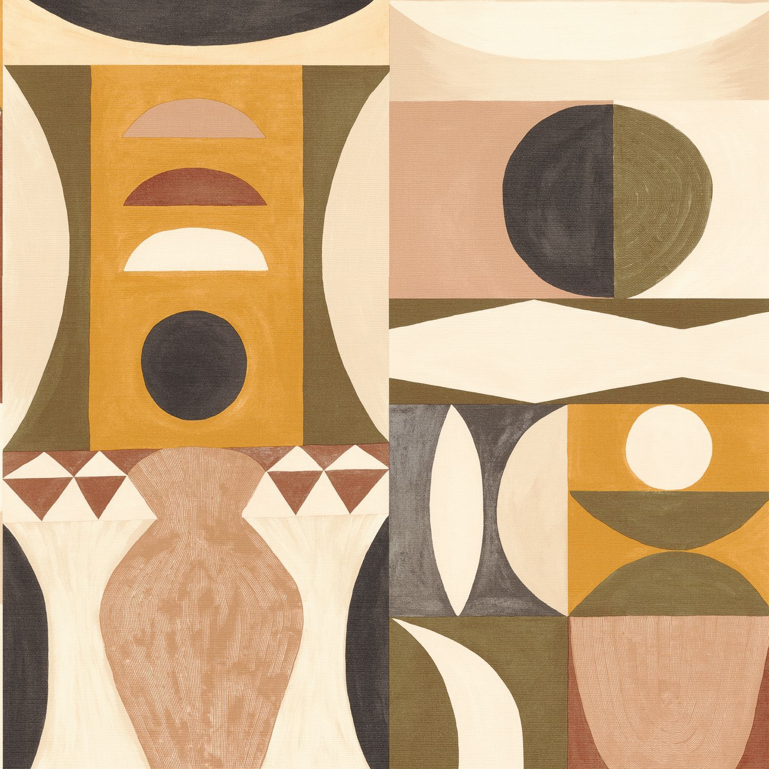 Tapeta abstrakcyjna z motywem geometrycznym AUGUSTE - KAKI/NUDE khaki z pomarańczowym